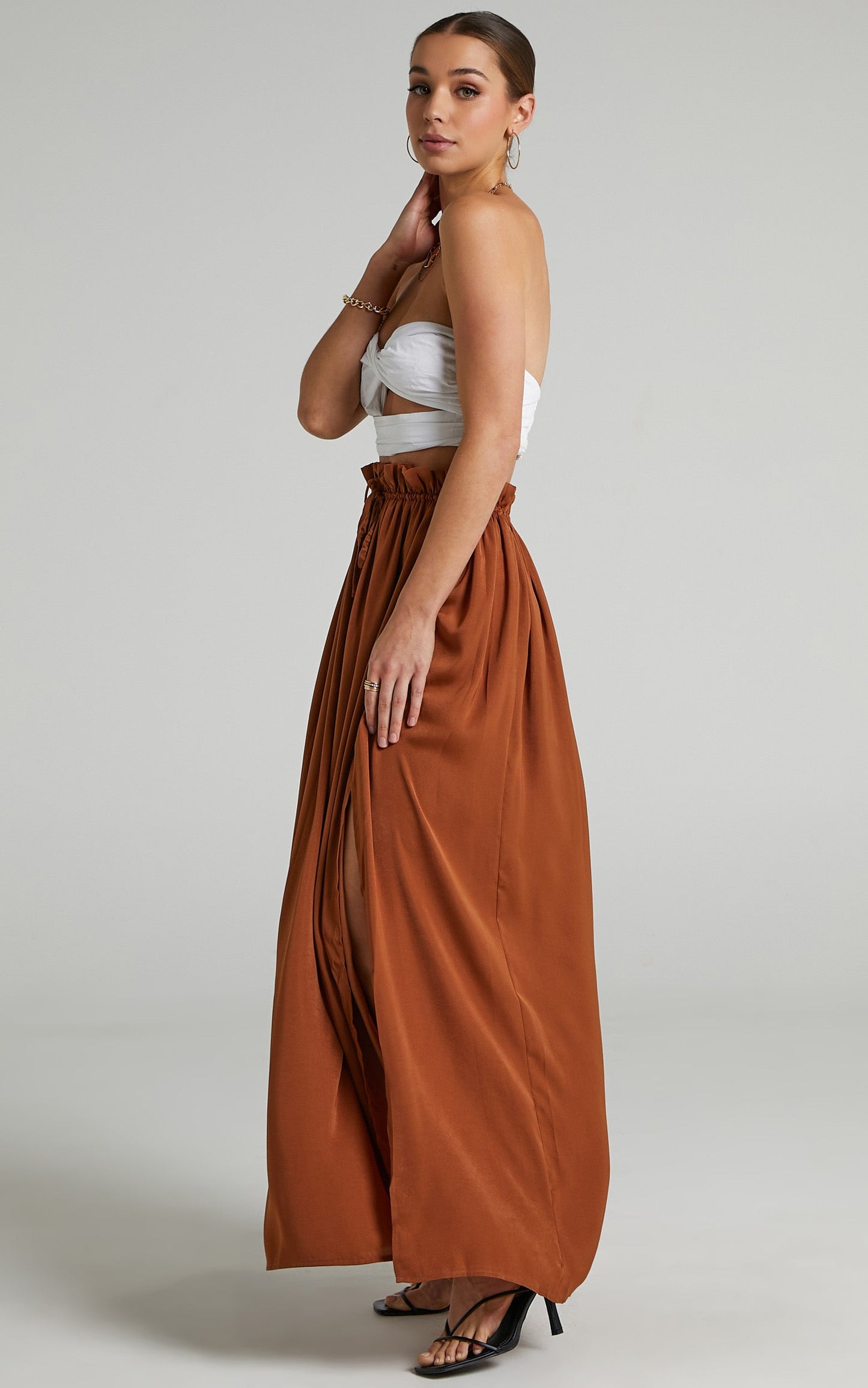 Jakie Maxi Pleated Skirt in Rust