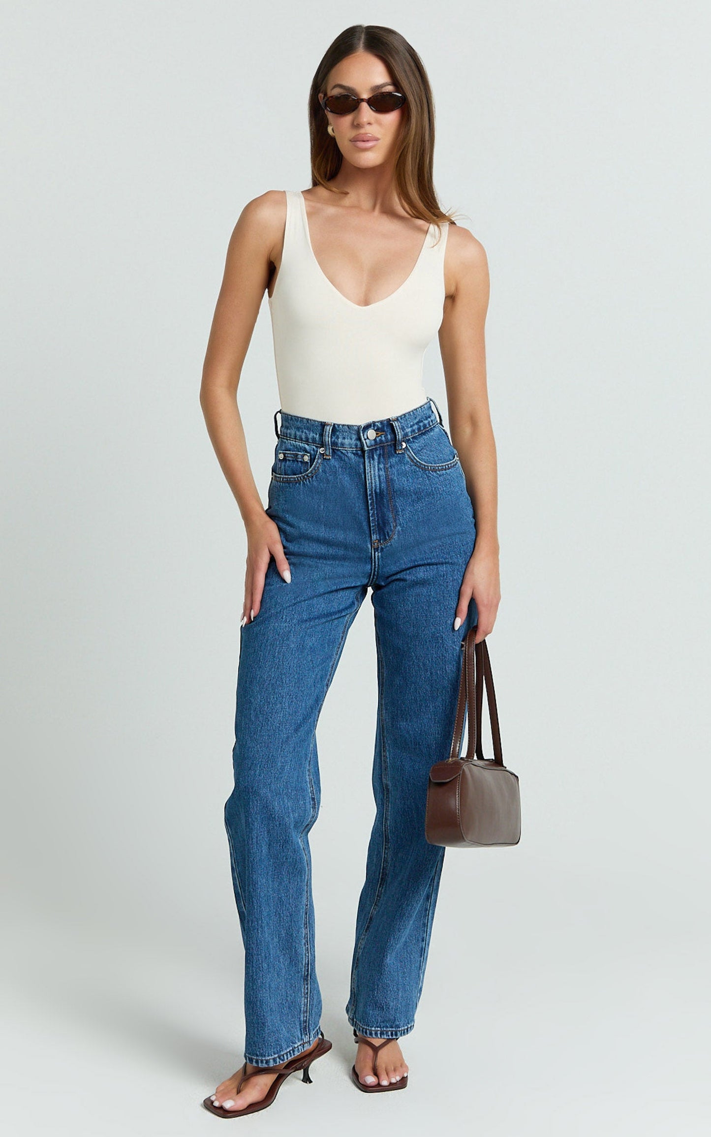 Jamie Bodysuit - V Neck Bodysuit in Cream