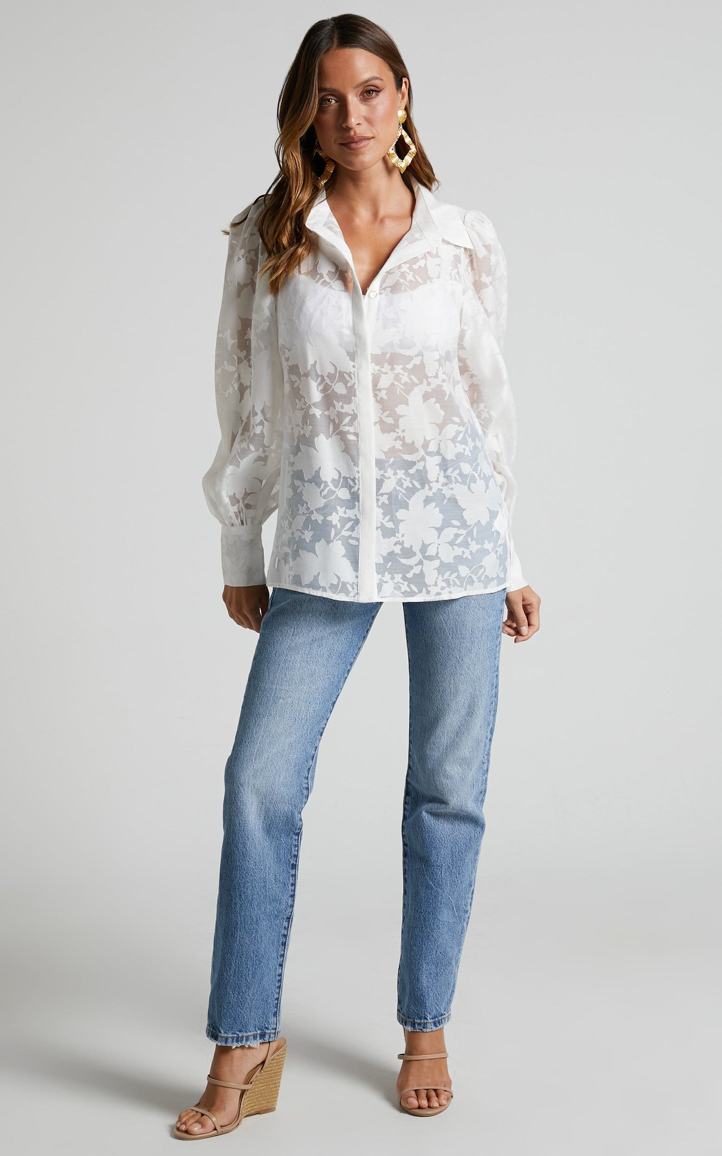 Jammae Blouse - Long Cuffed Sleeve Blouse in White