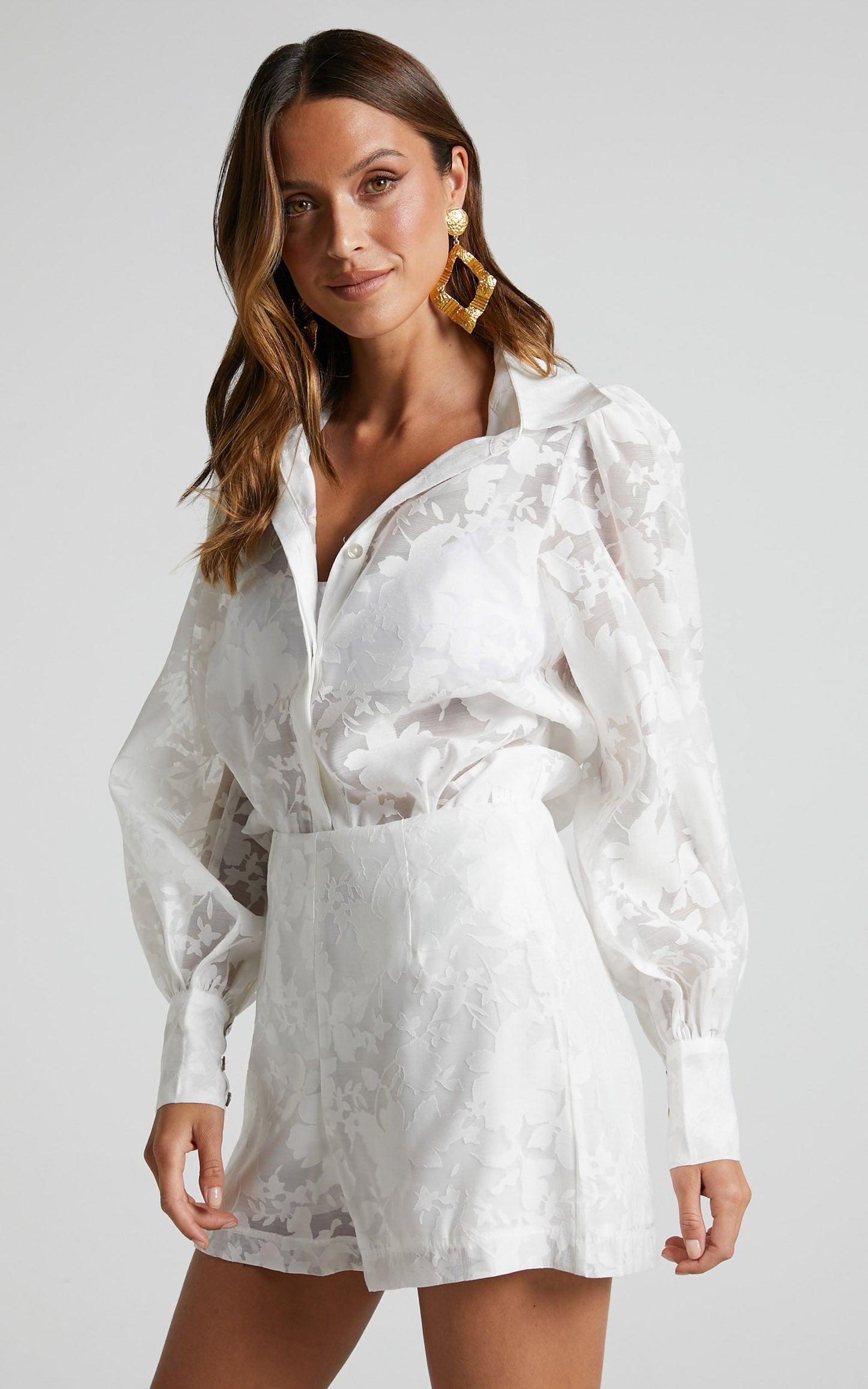 Jammae Blouse - Long Cuffed Sleeve Blouse in White