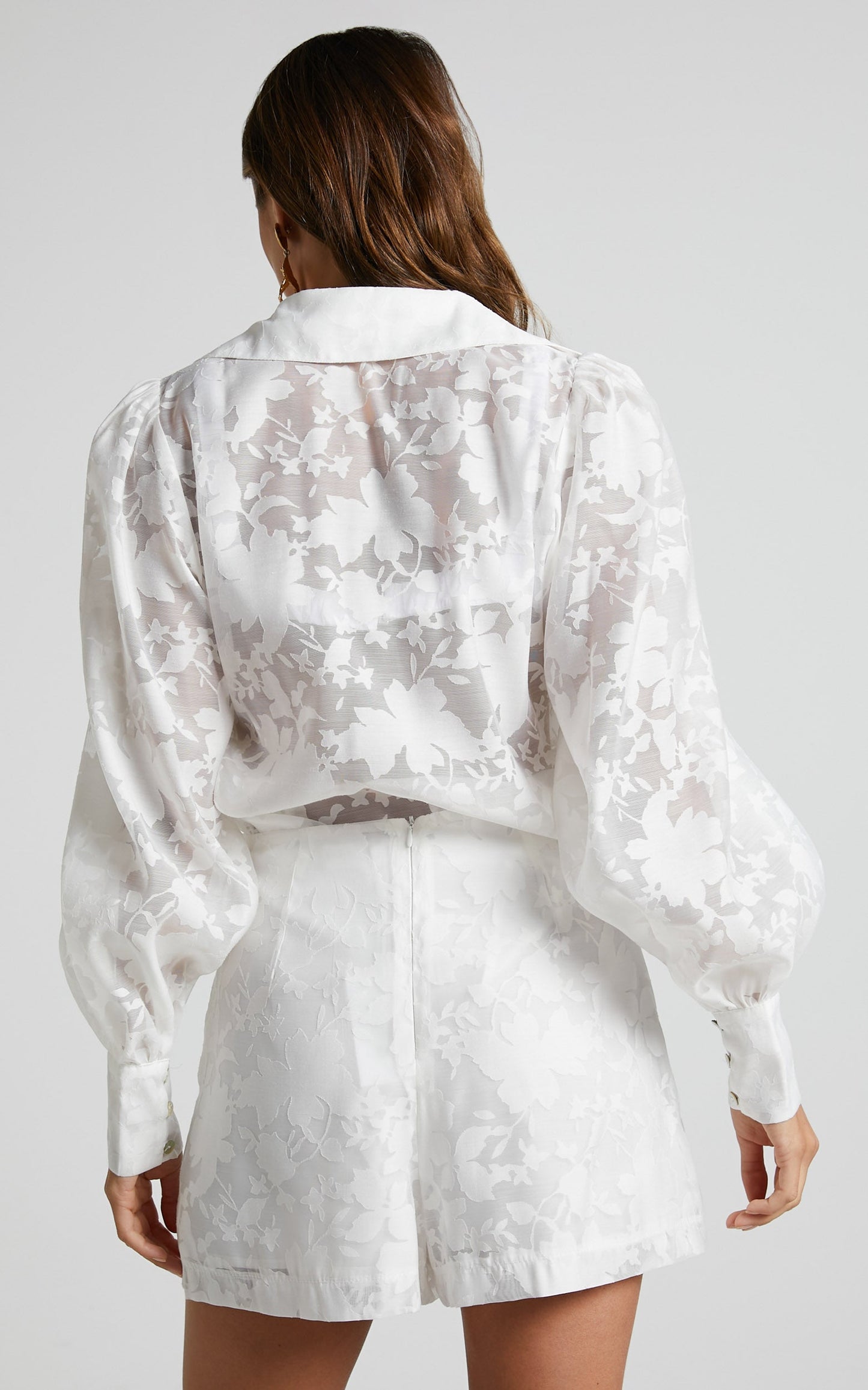 Jammae Blouse - Long Cuffed Sleeve Blouse in White