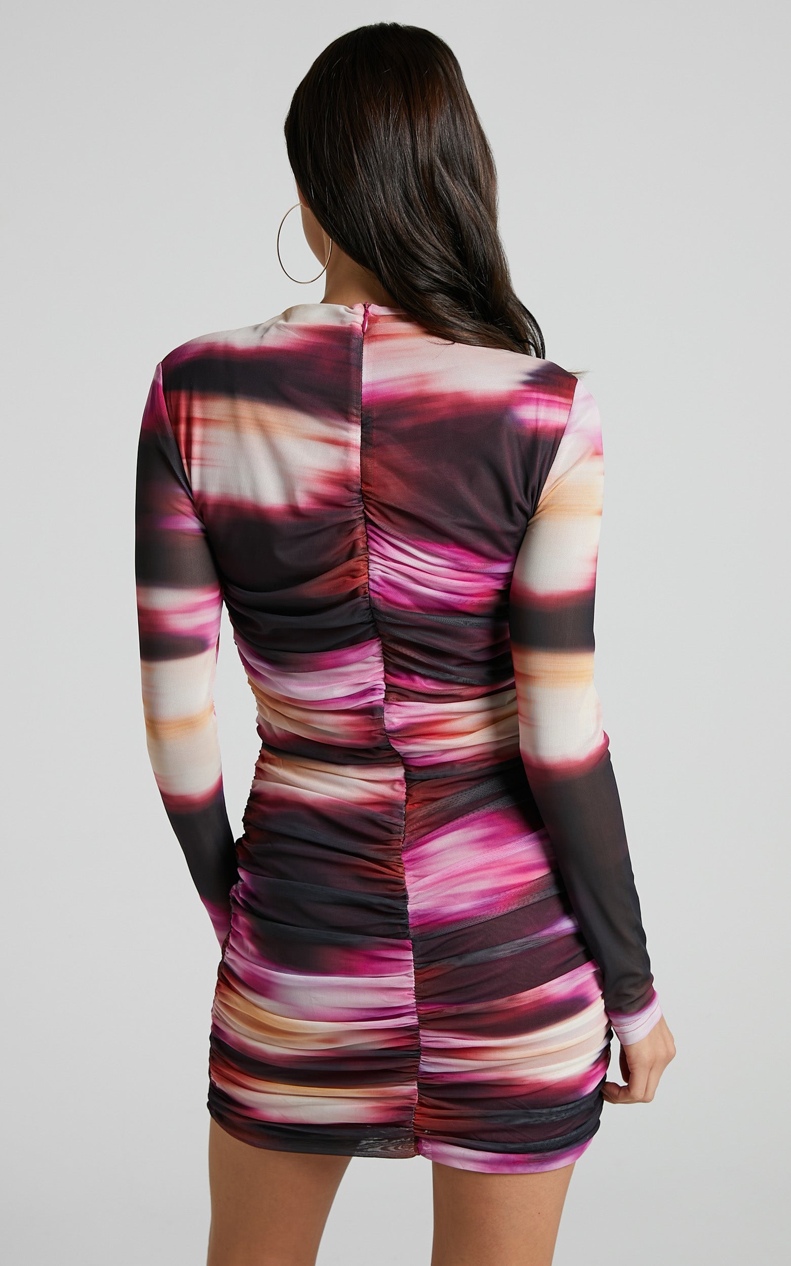 Janet Mini Dress - Long Sleeve High Neck Dress in Soft Focus