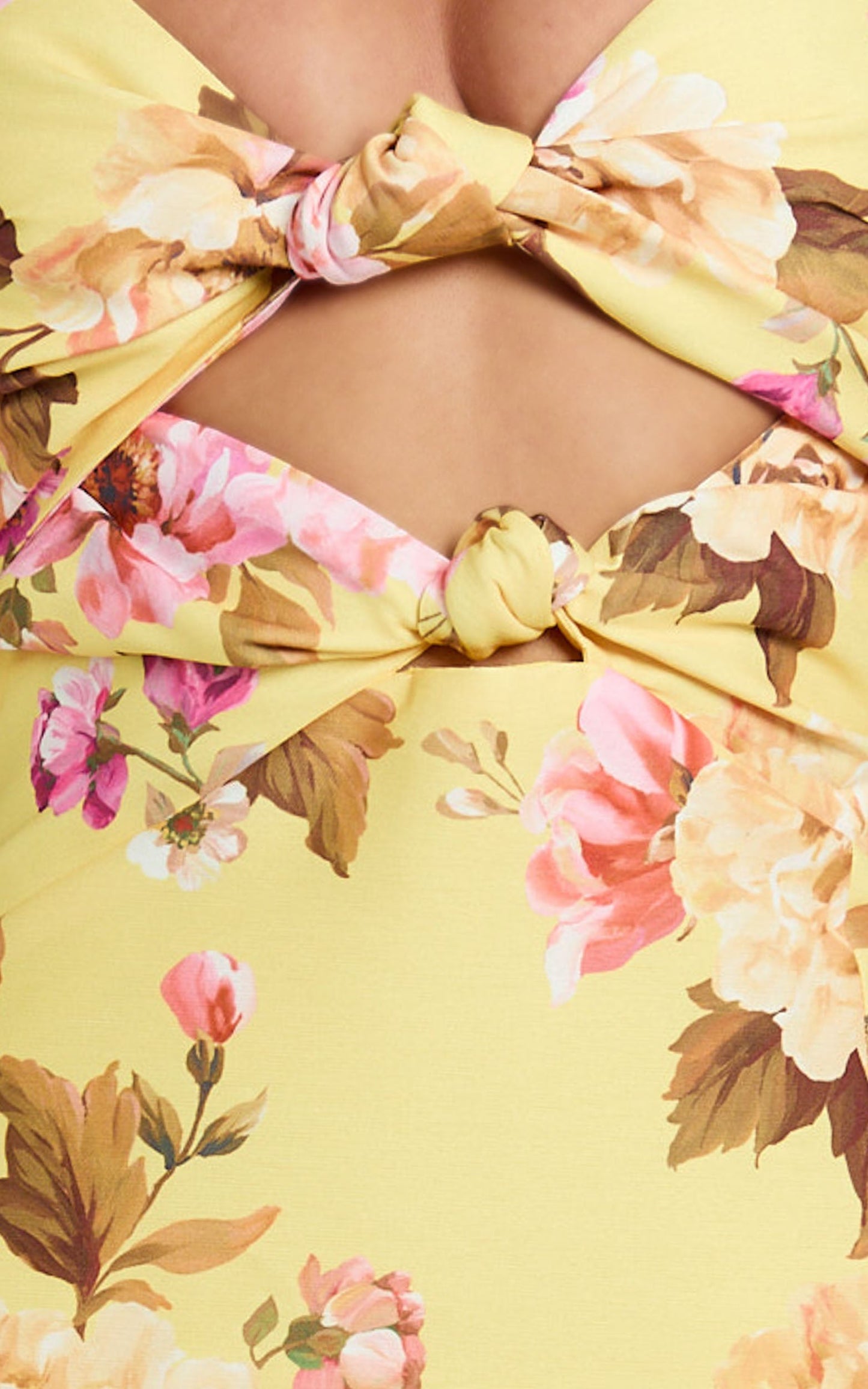 Janice Midi Dress - Knot Detail Front Split Dress in Sunshine Floral