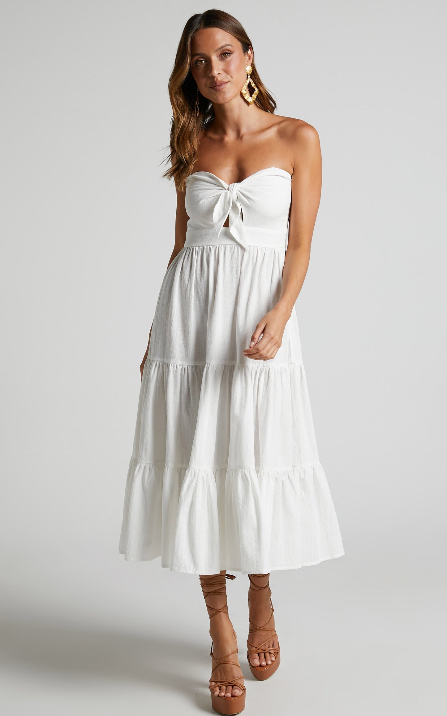 Janiellay Midi Dress - Strapless Tiered Dress in Ivory