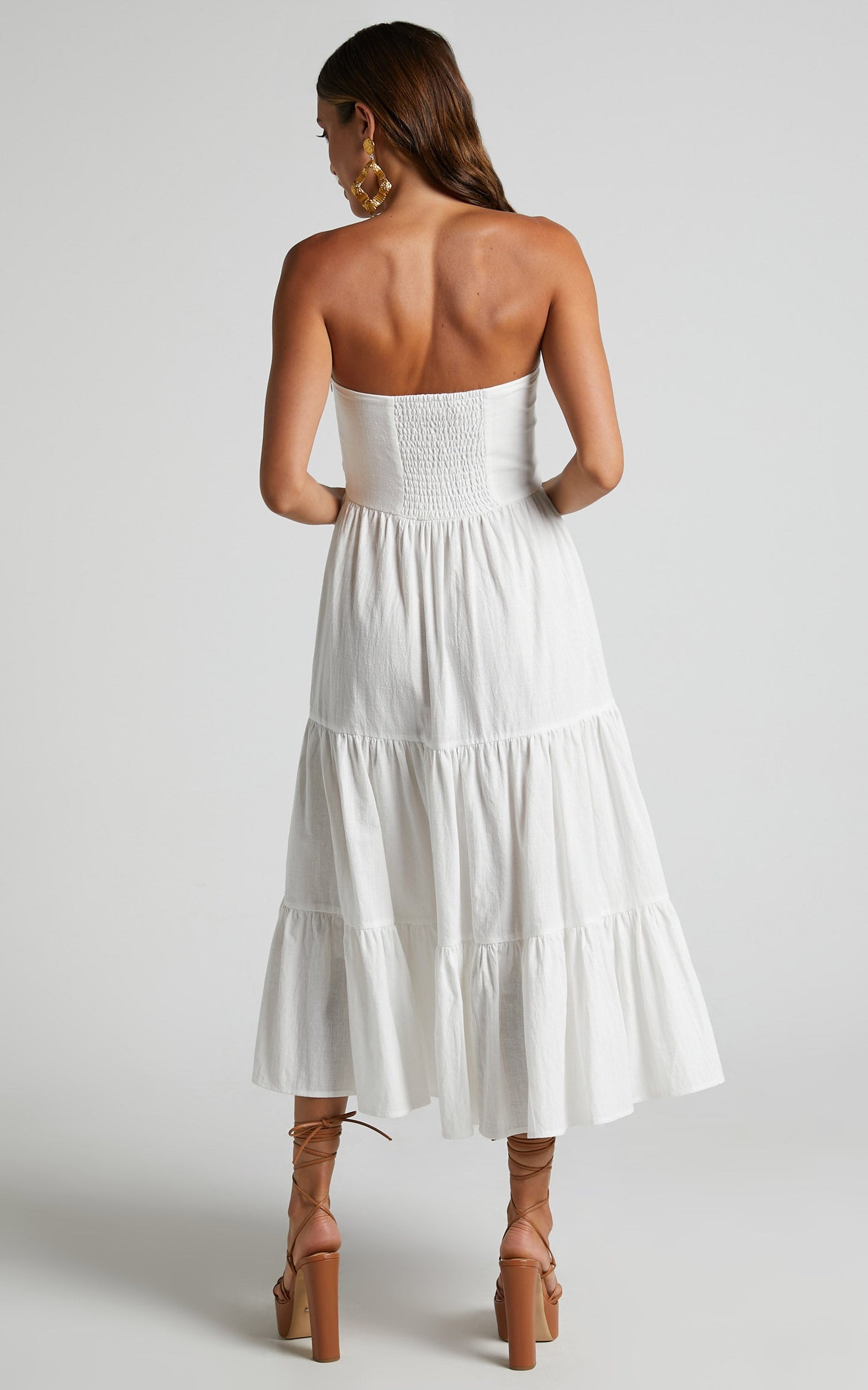 Janiellay Midi Dress - Strapless Tiered Dress in Ivory