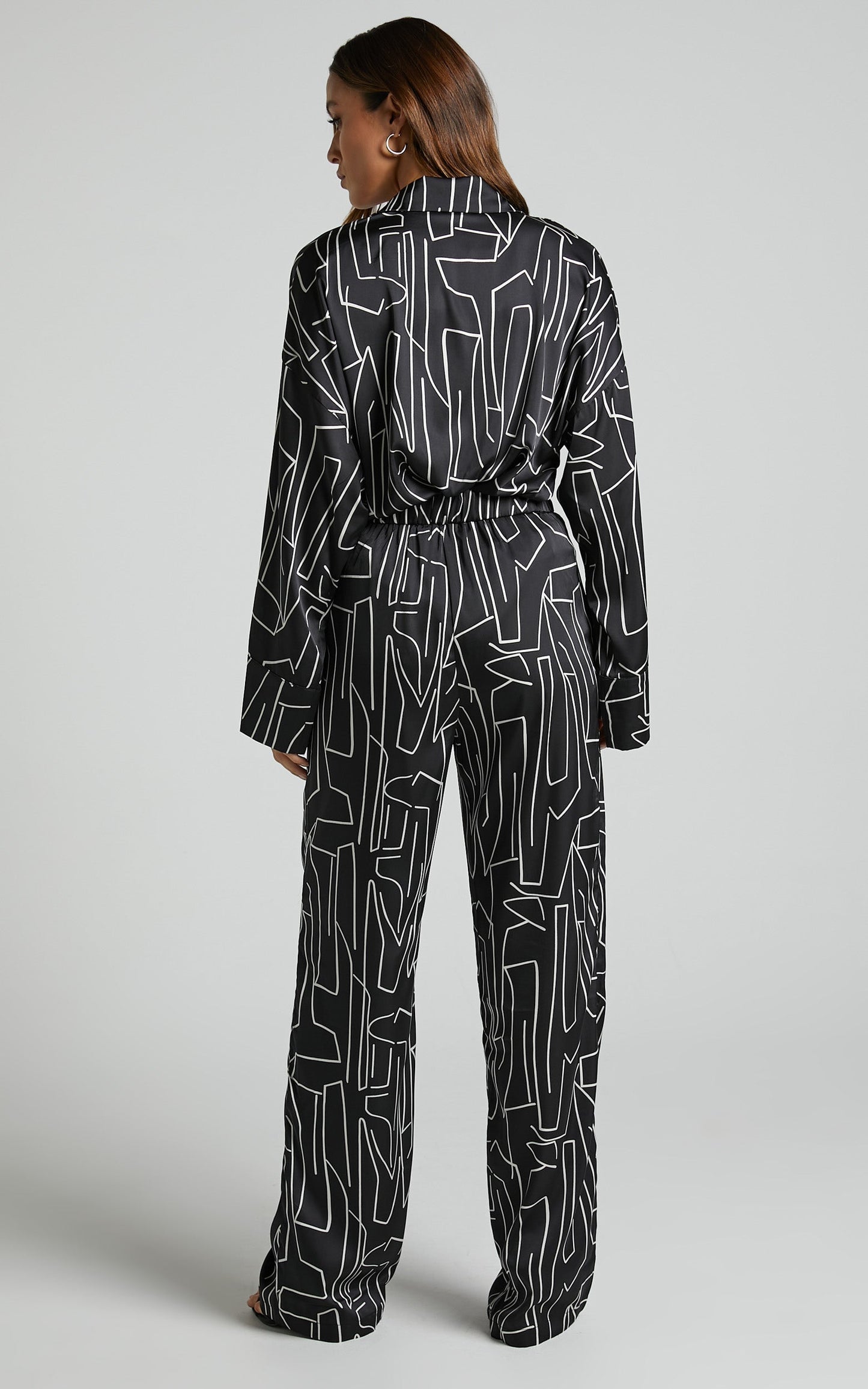 Janissa Pants - High Waisted Wide Leg Pants in Black and White Linear