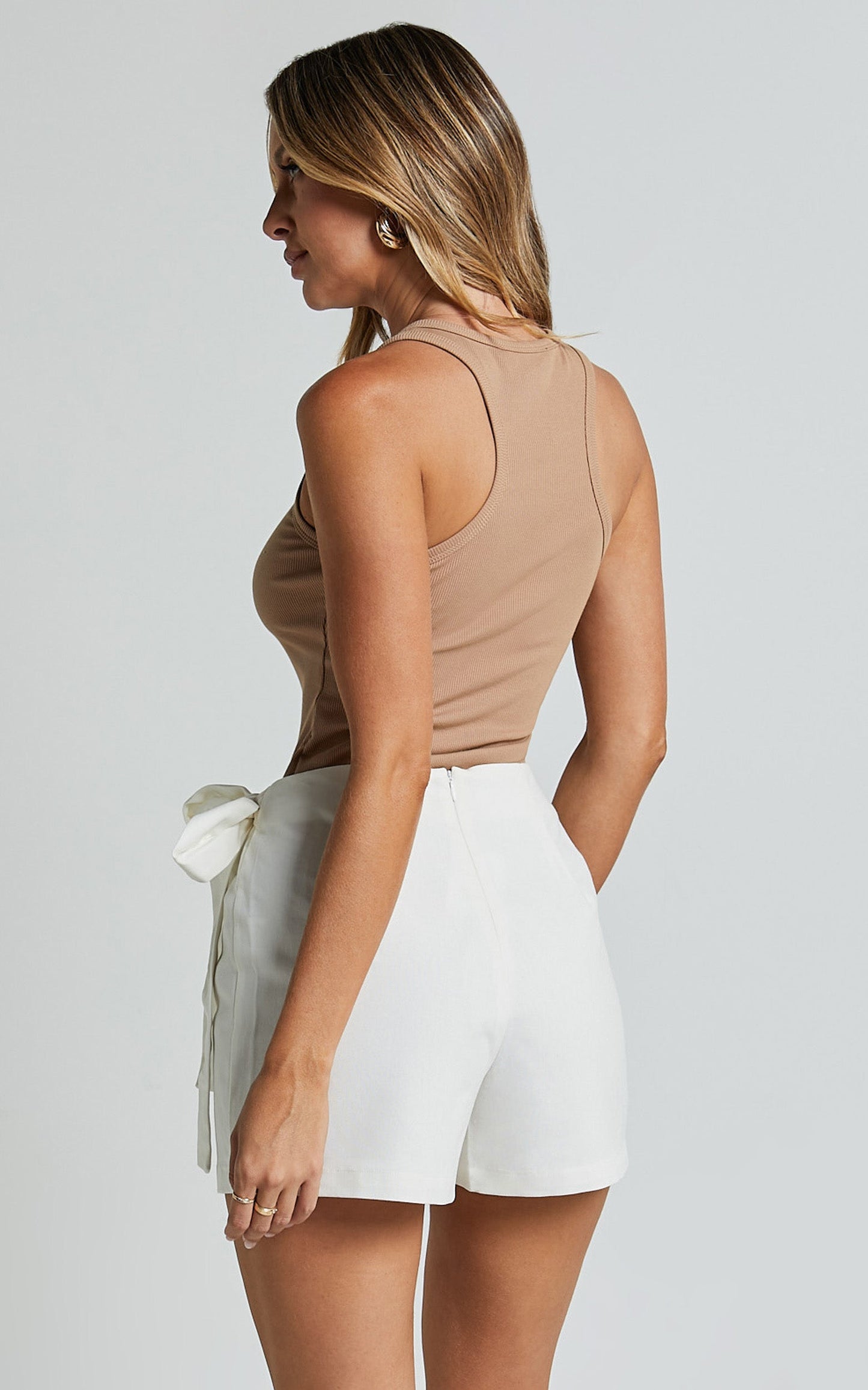 Jase Skort - Linen High Waisted Tie Wrap Skort in White
