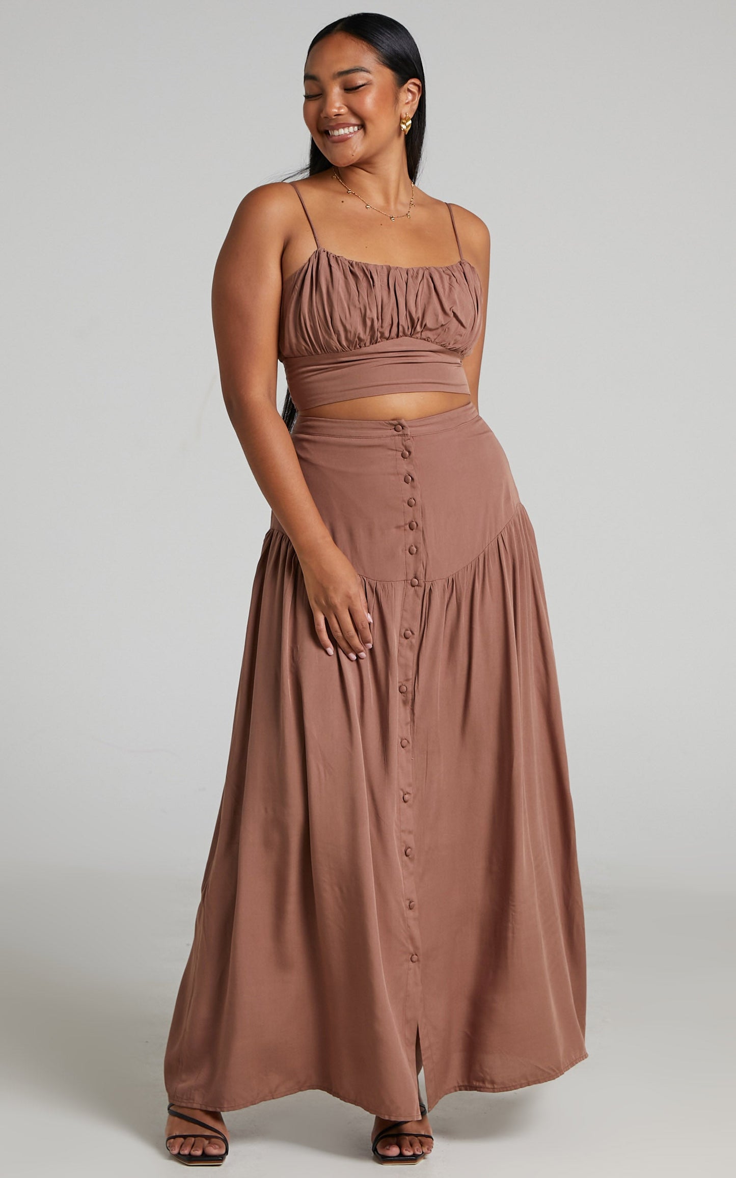 Jaye Top - Ruched Bust Crop Top in Brown