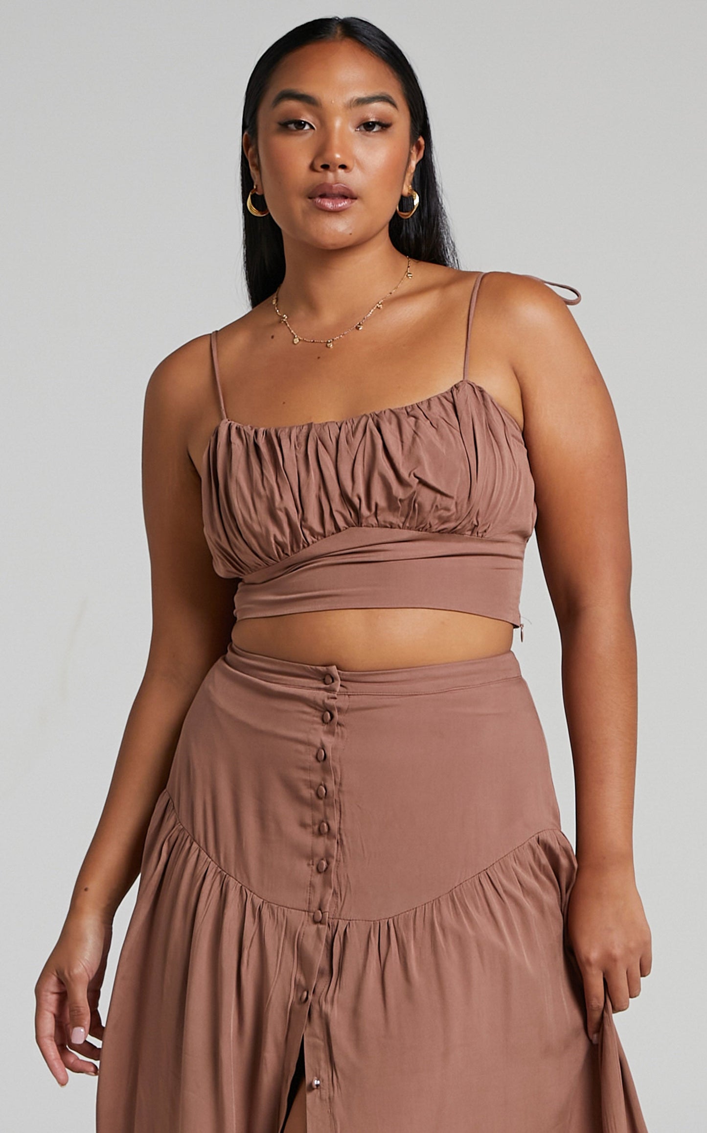 Jaye Top - Ruched Bust Crop Top in Brown