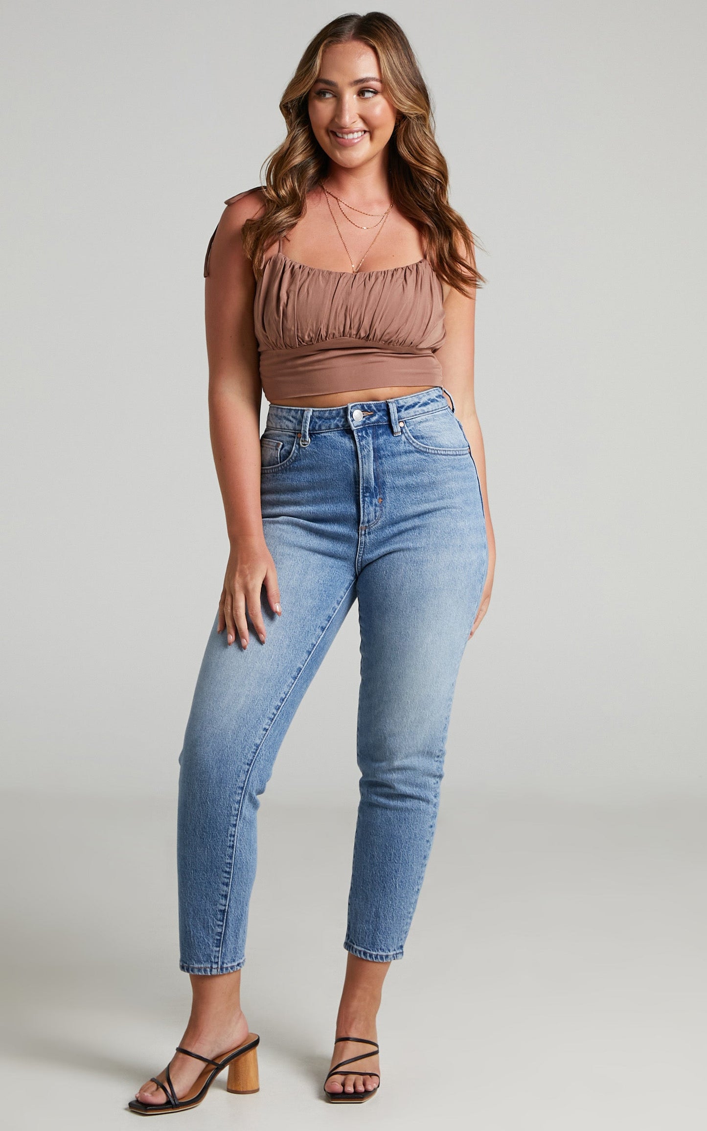 Jaye Top - Ruched Bust Crop Top in Brown