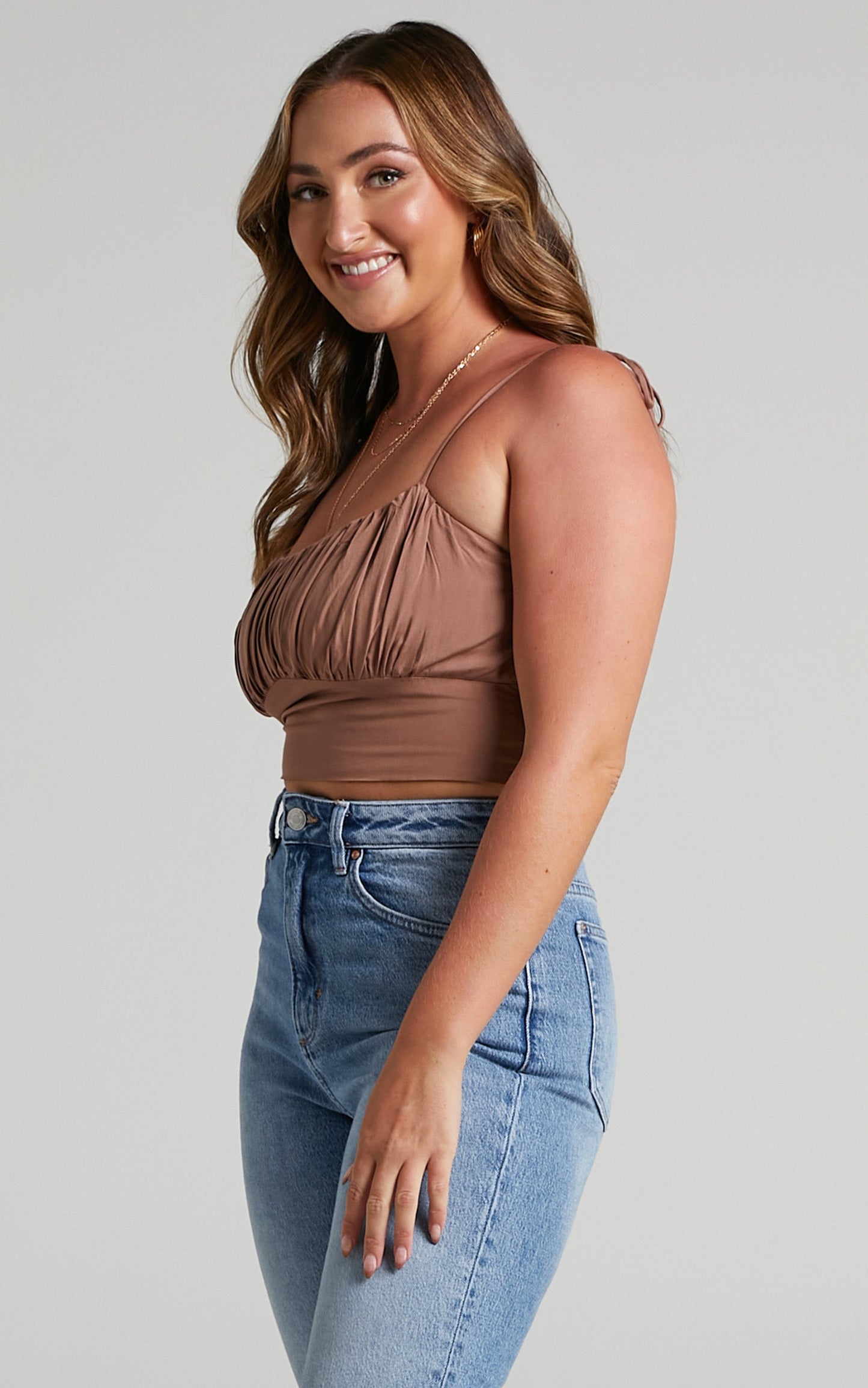 Jaye Top - Ruched Bust Crop Top in Brown