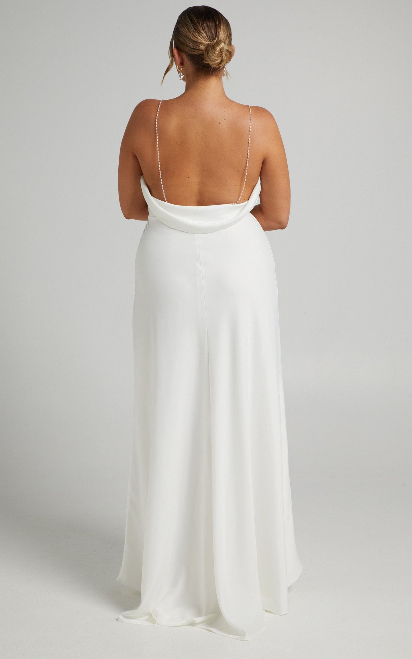 Entwined Dreams Pearl Strap Cowl Back Gown in Ivory