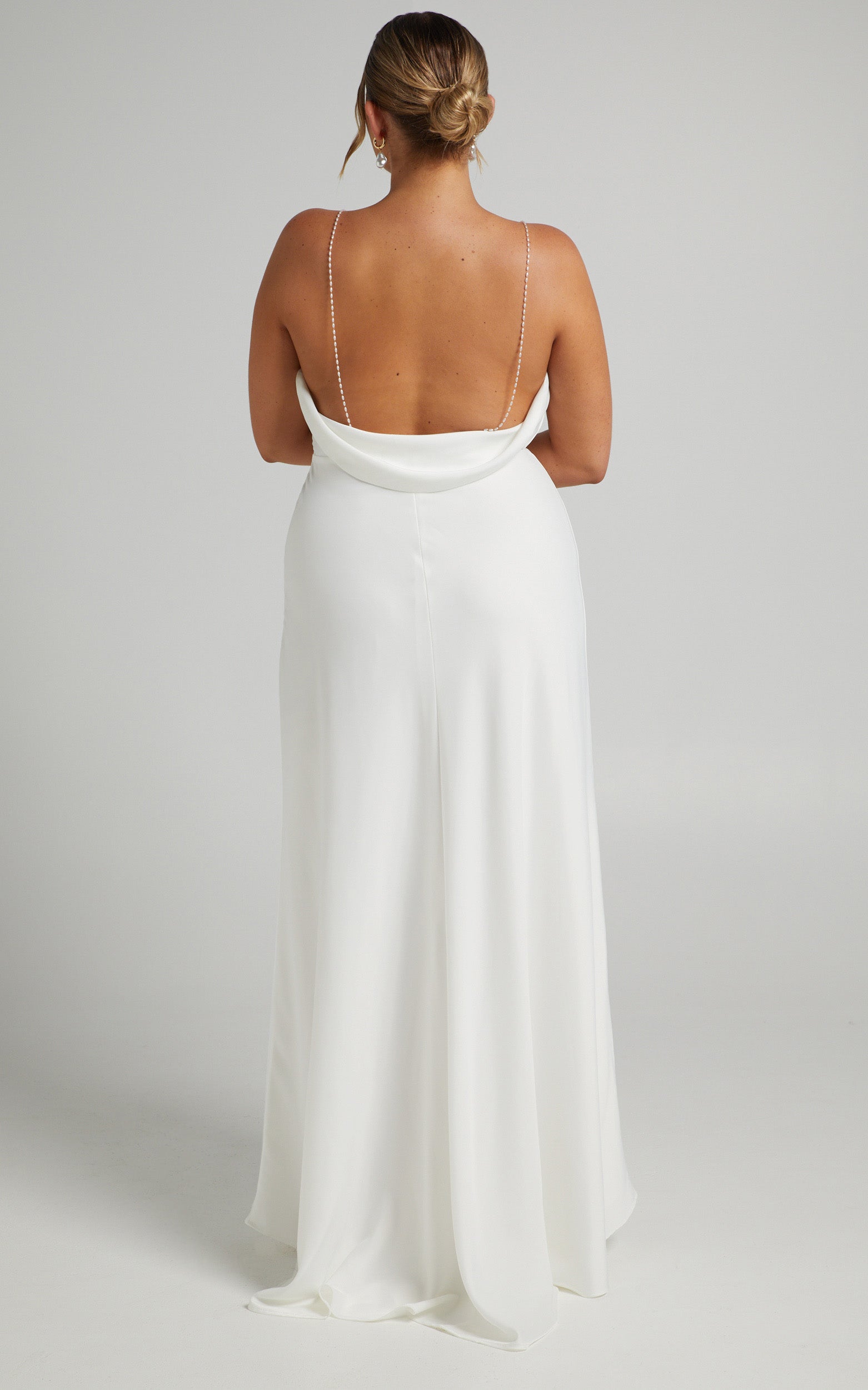 Entwined Dreams Pearl Strap Cowl Back Gown in Ivory