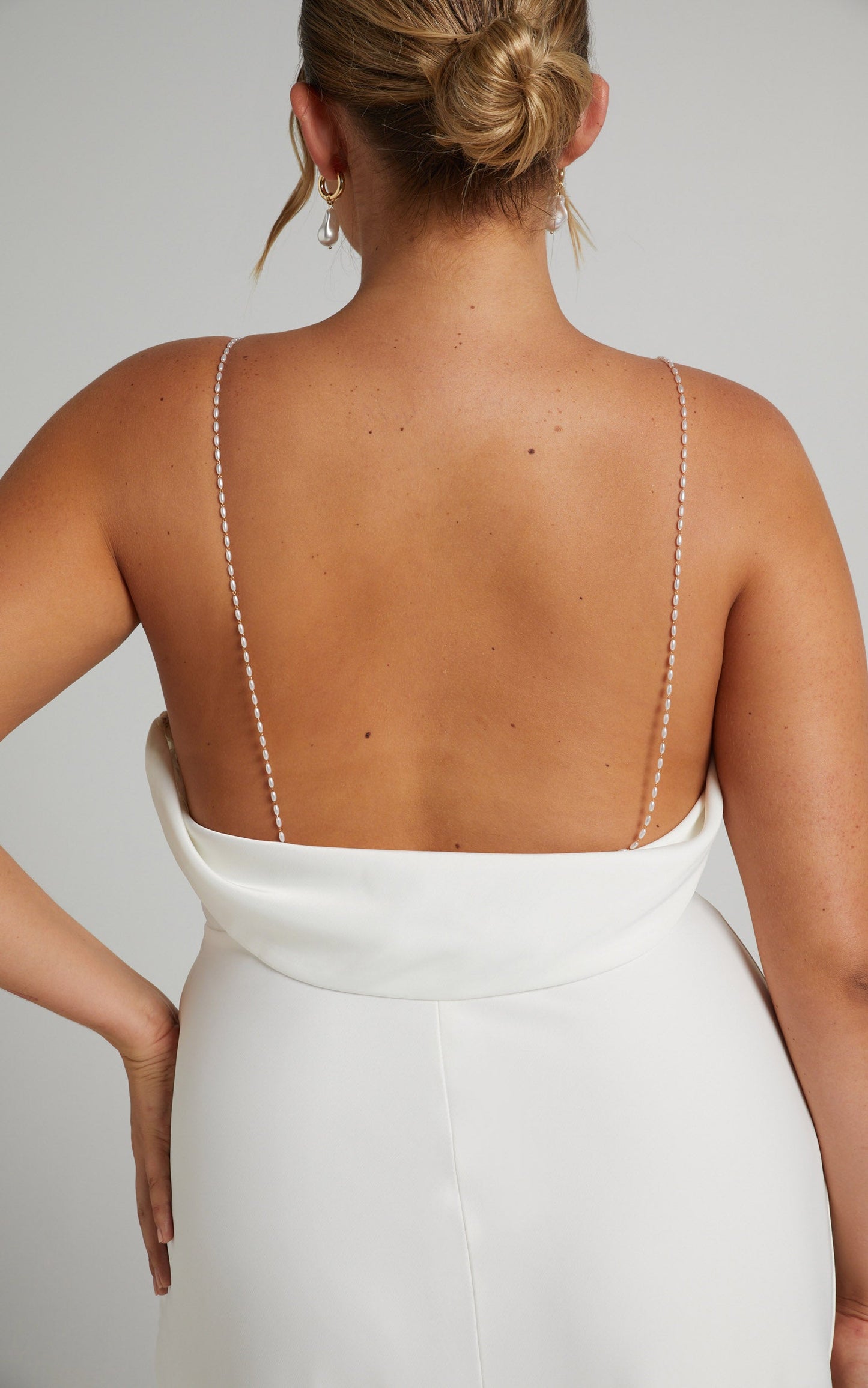 Entwined Dreams Pearl Strap Cowl Back Gown in Ivory