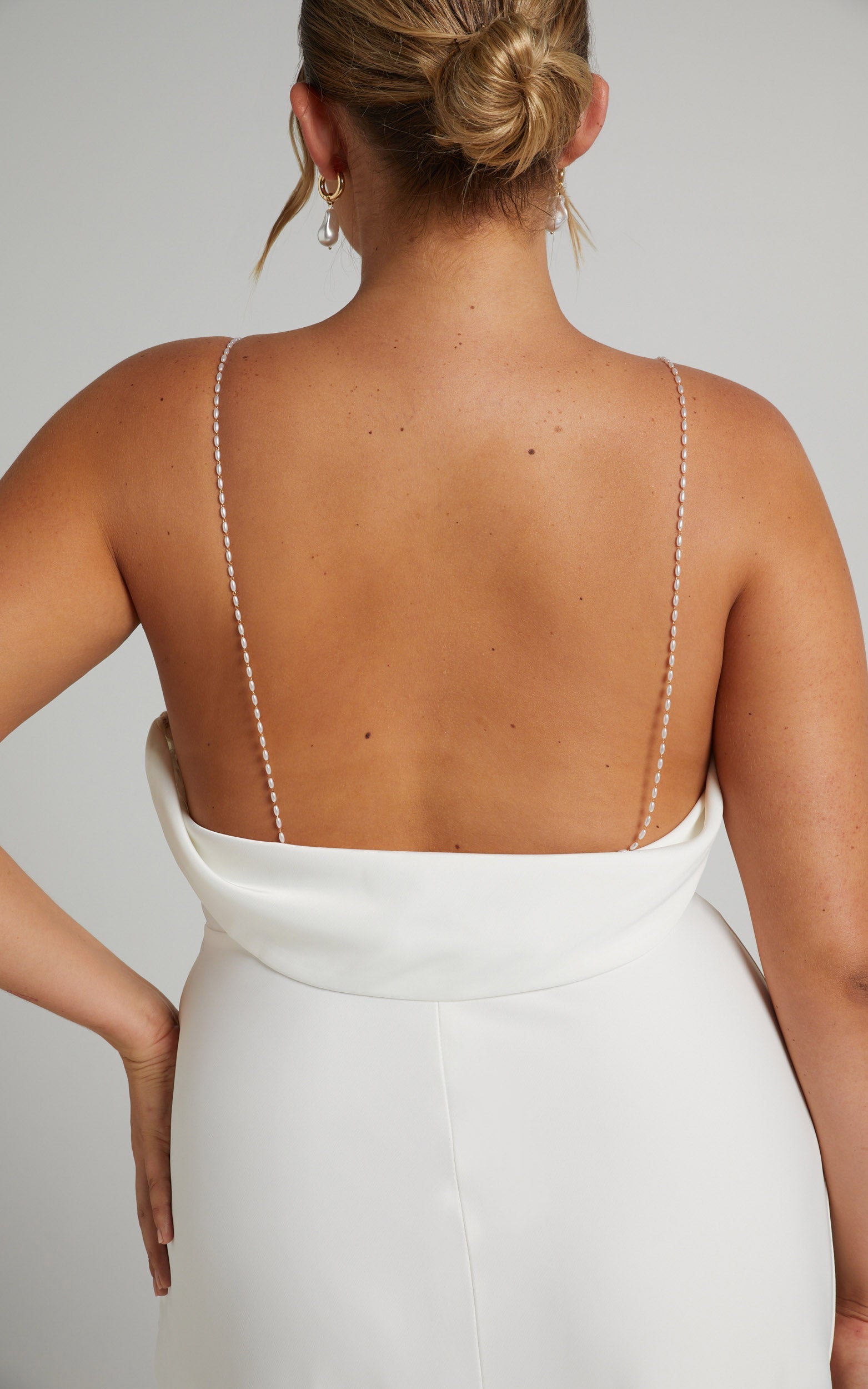 Entwined Dreams Pearl Strap Cowl Back Gown in Ivory