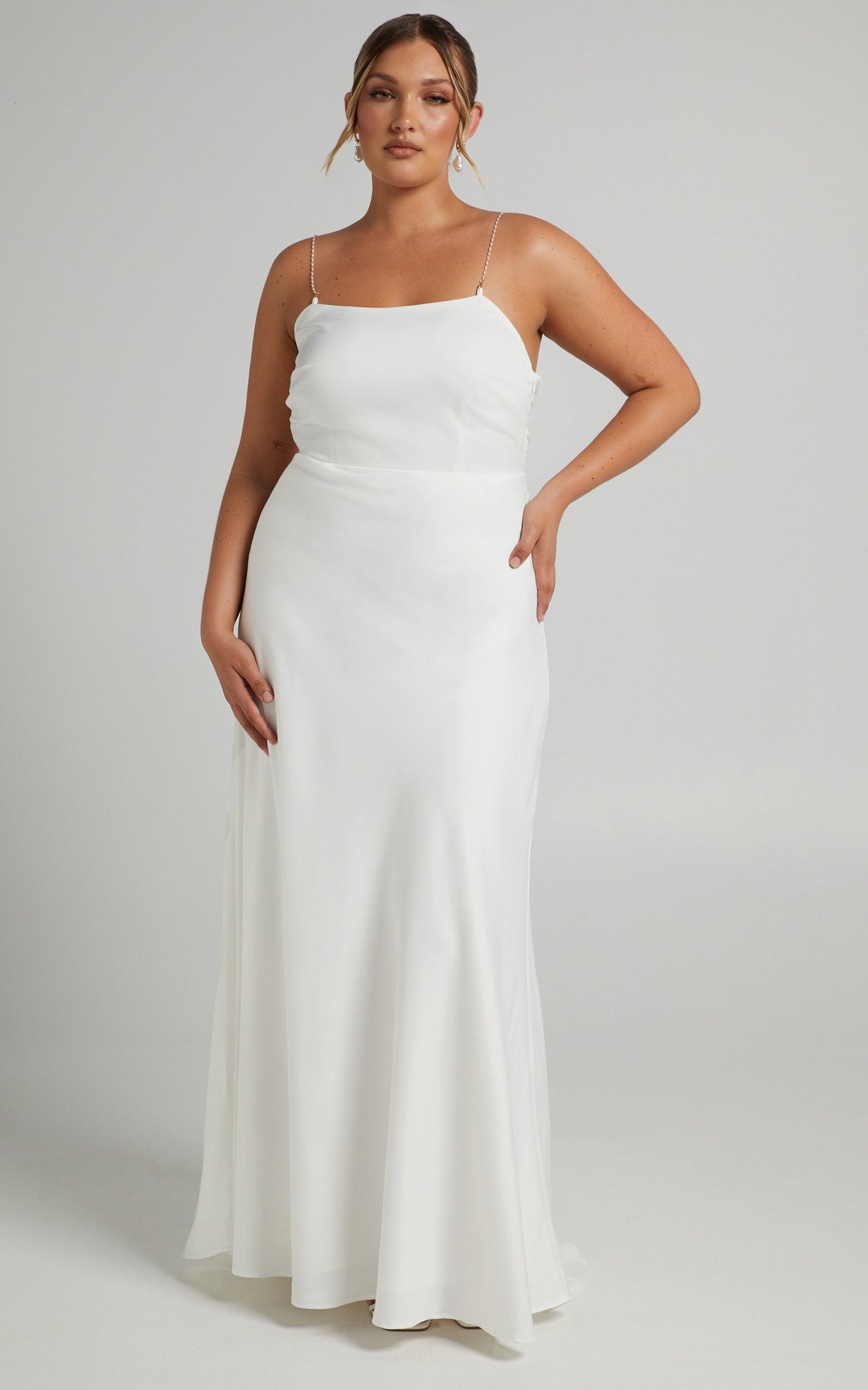 Entwined Dreams Pearl Strap Cowl Back Gown in Ivory