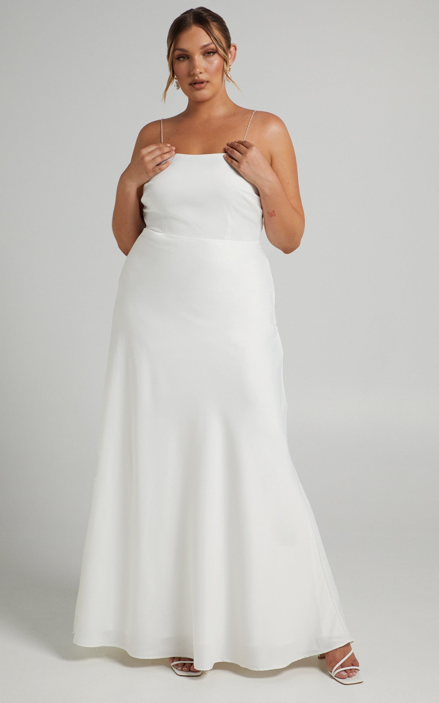 Entwined Dreams Pearl Strap Cowl Back Gown in Ivory