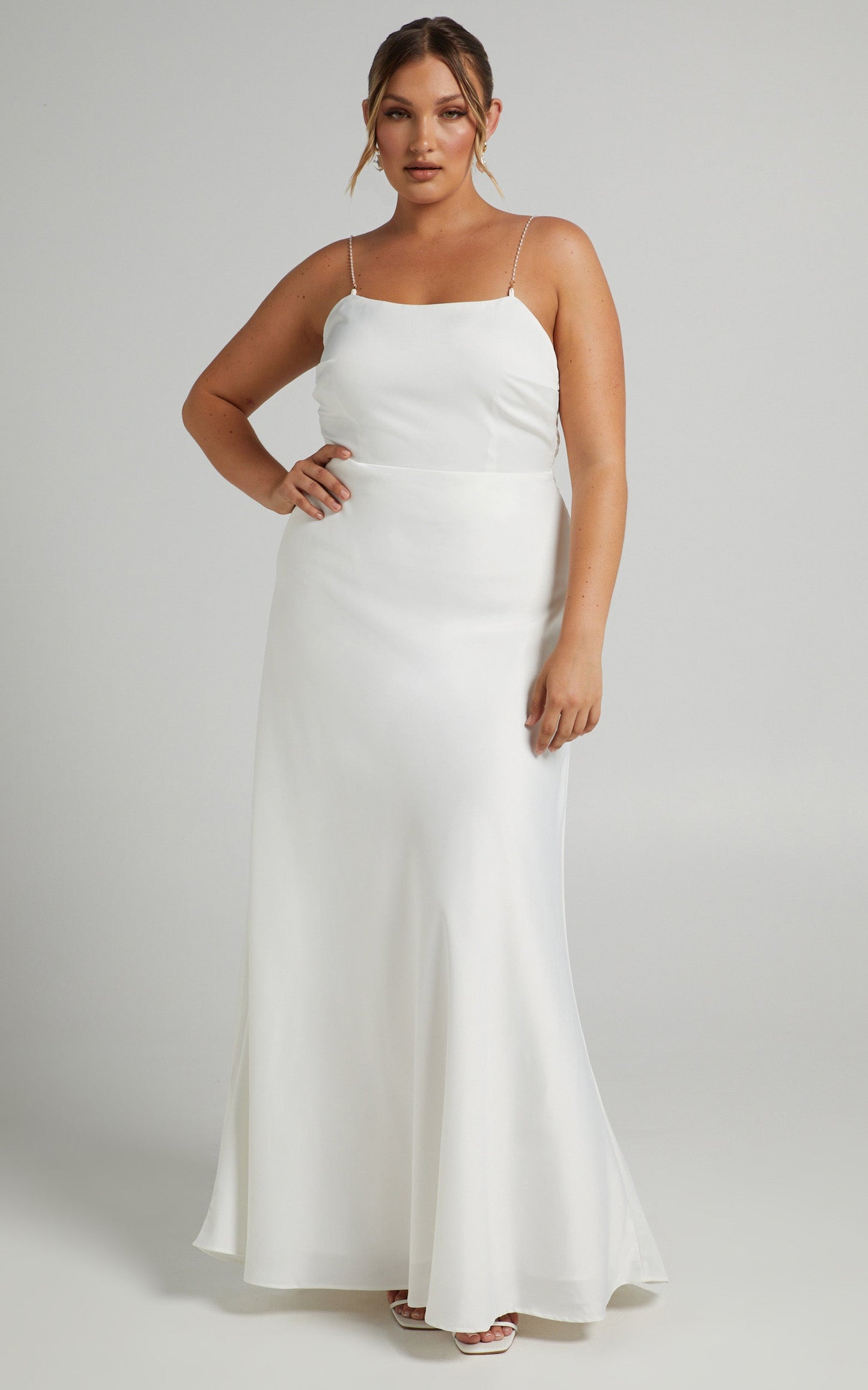 Entwined Dreams Pearl Strap Cowl Back Gown in Ivory