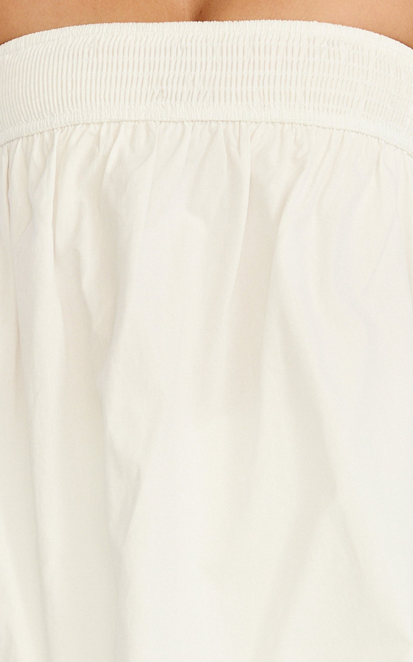Jeanette Two Piece Top and Shorts Set - Strapless Smocked Neckline Top and High Waist Shorts Set in Cream