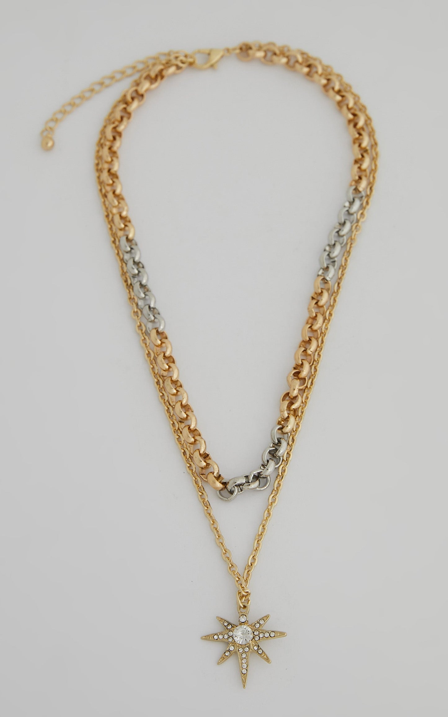 Jelai Necklace - Diamante Star Pendant Layered Necklace in Gold and Silver