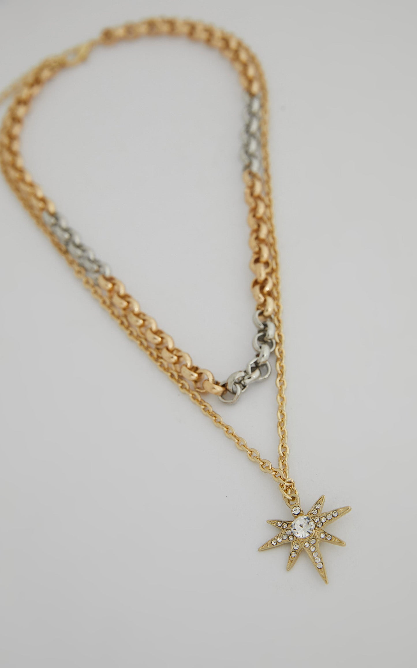 Jelai Necklace - Diamante Star Pendant Layered Necklace in Gold and Silver