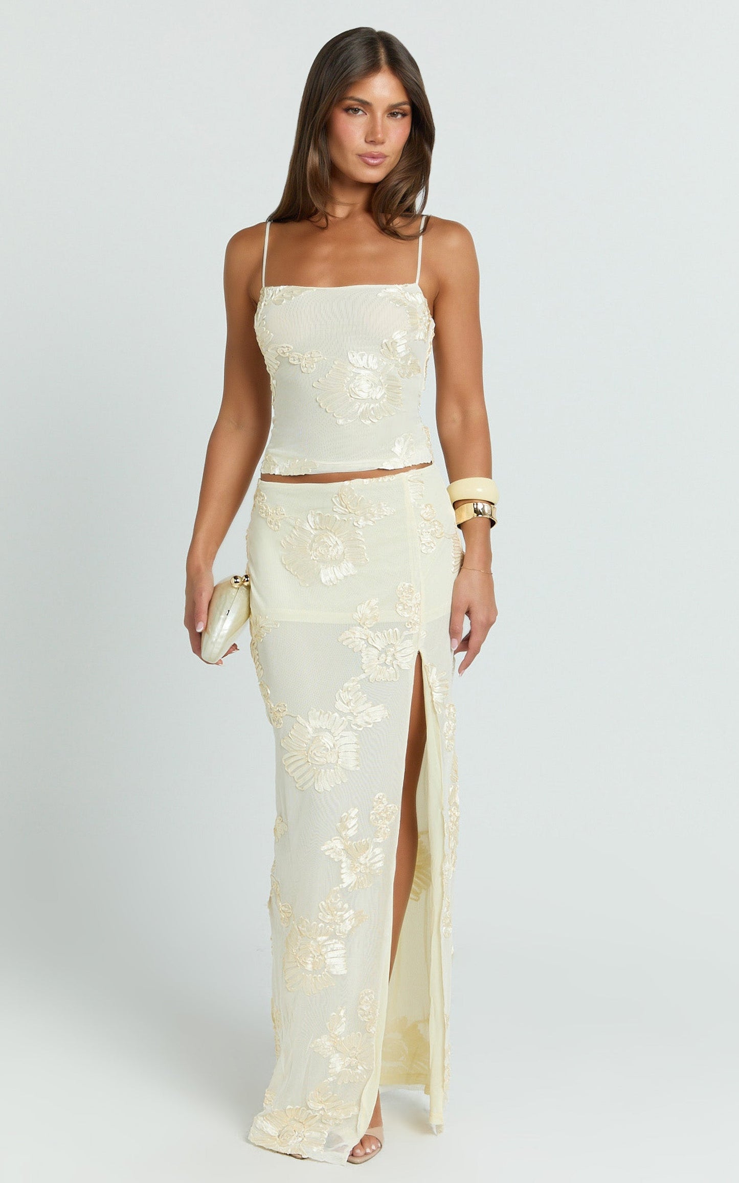Jelena Top - Scoop Neck Embroidered Floral Top in Lemon