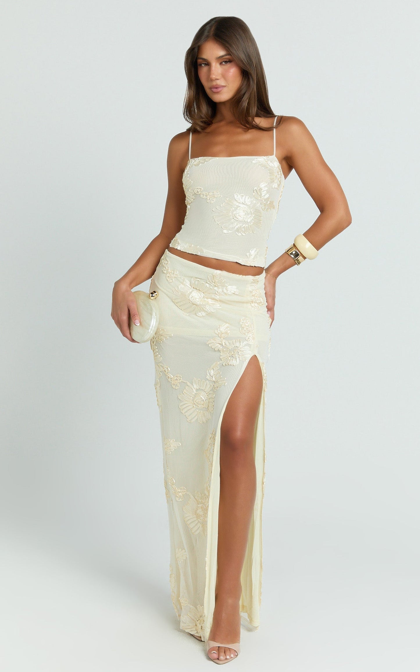 Jelena Top - Scoop Neck Embroidered Floral Top in Lemon