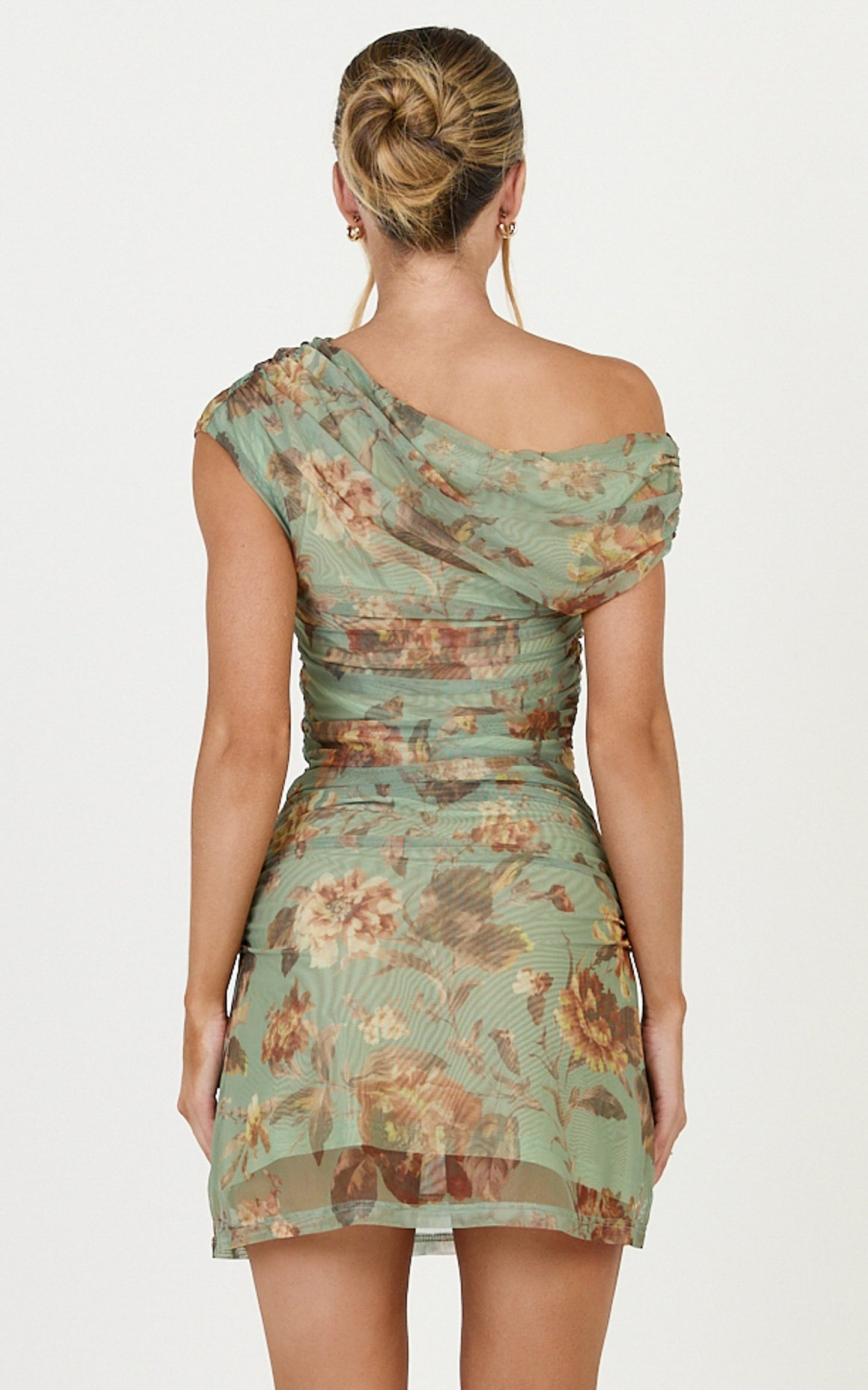 Jem Mini Dress - Asymmetrical Neckline Cap Sleeve Dress in Multi
