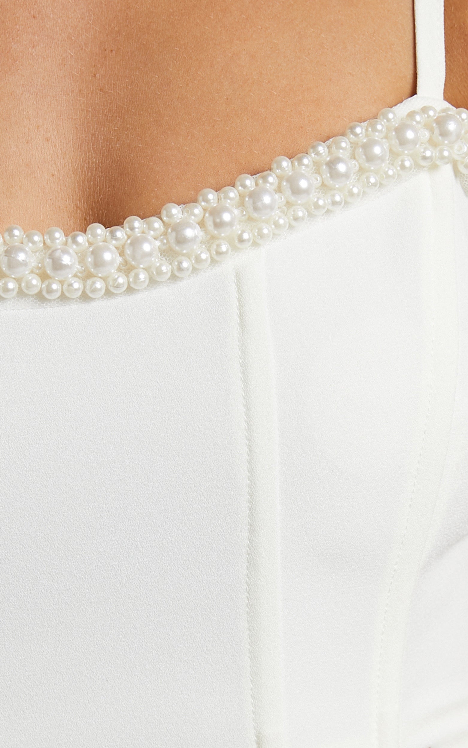 Jemmae Top - Pearl Trim Corset Crop Top in White