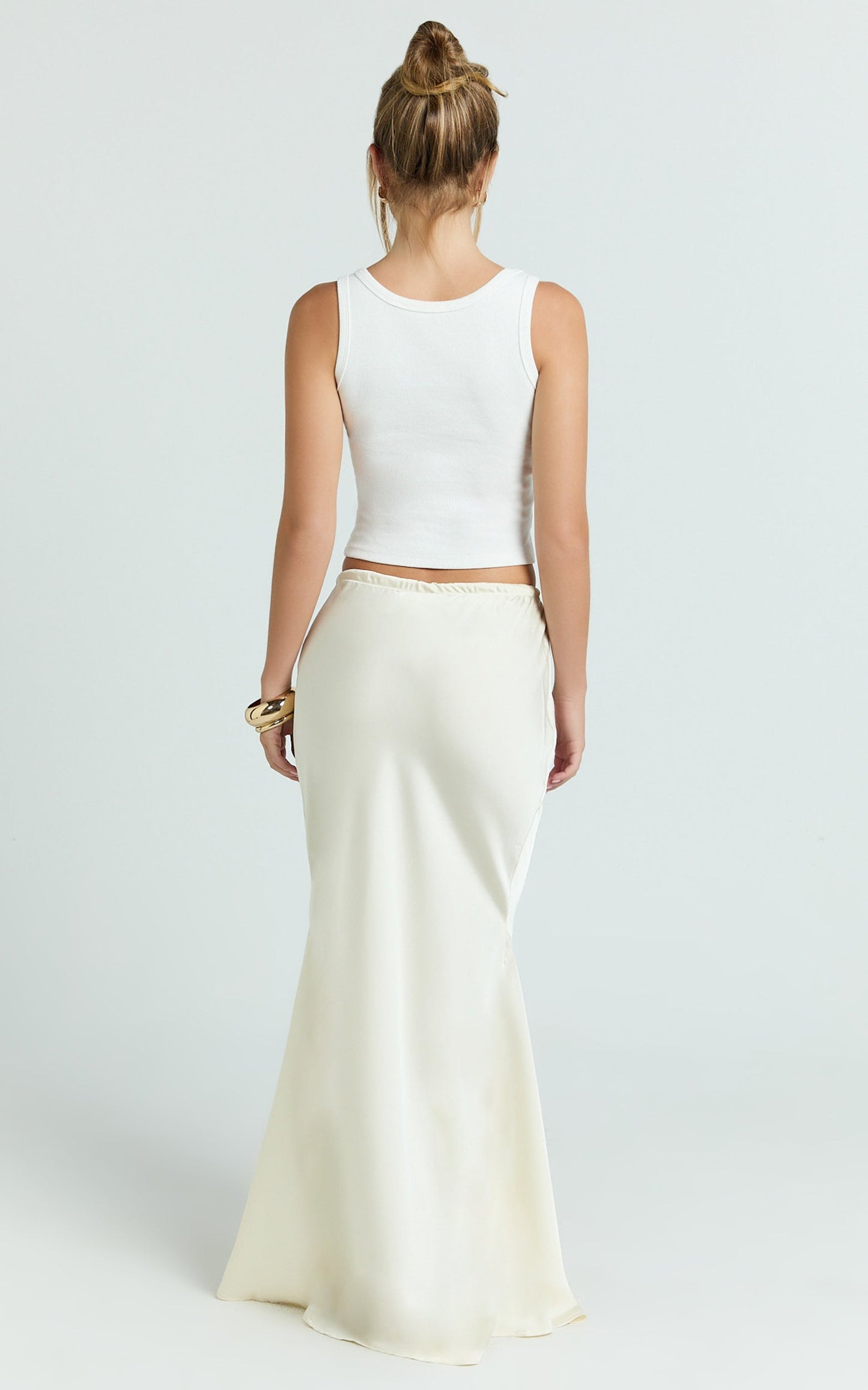 Jenna Maxi Skirt - Mid Waisted Satin Maxi Skirt in Oyster