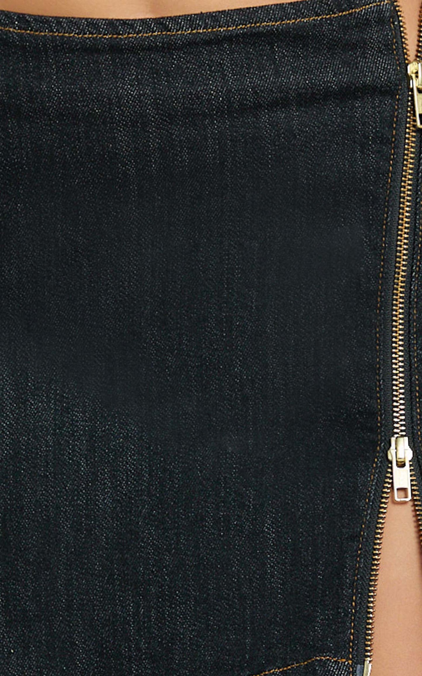 Jenny Mini Skirt - Side Split Denim Skirt with Zip Hardwear in Black Wash