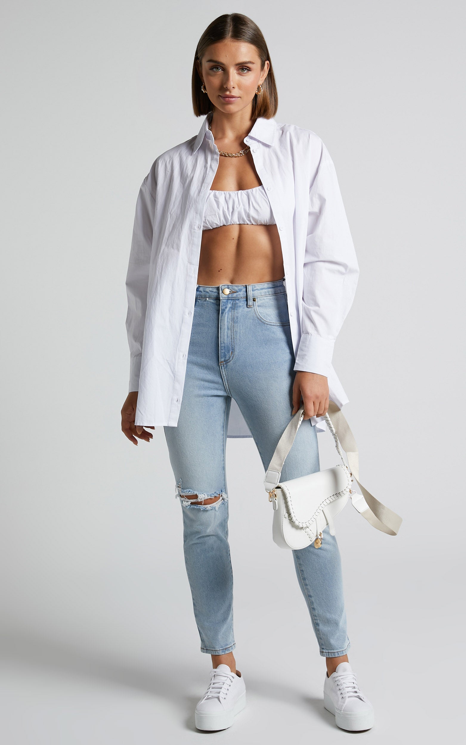 Jerah Two Piece Set - Bralette and Shirt Set in White