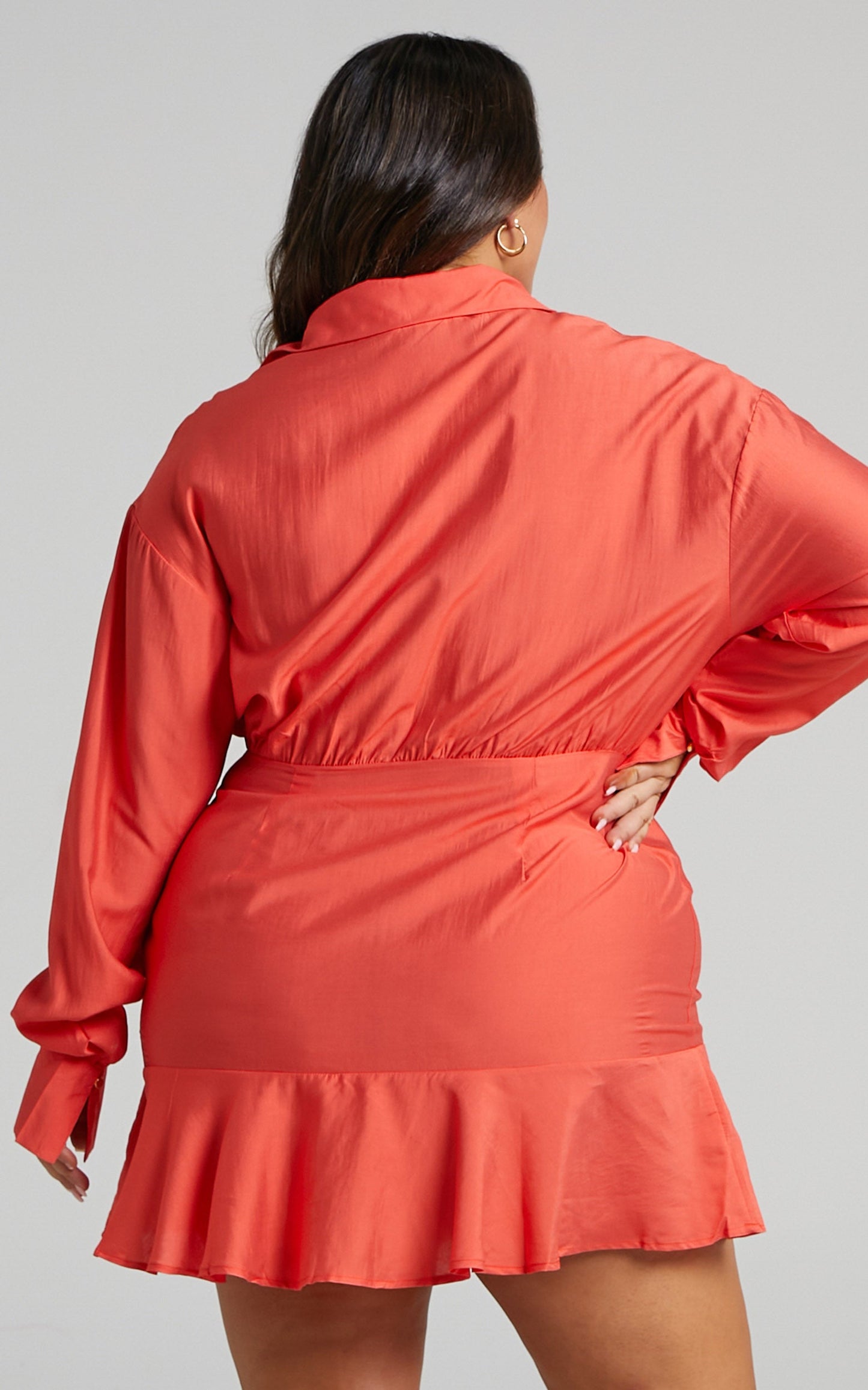 Jervin Mini Dress - Collared Button Down Shirt Dress in Oxy Fire