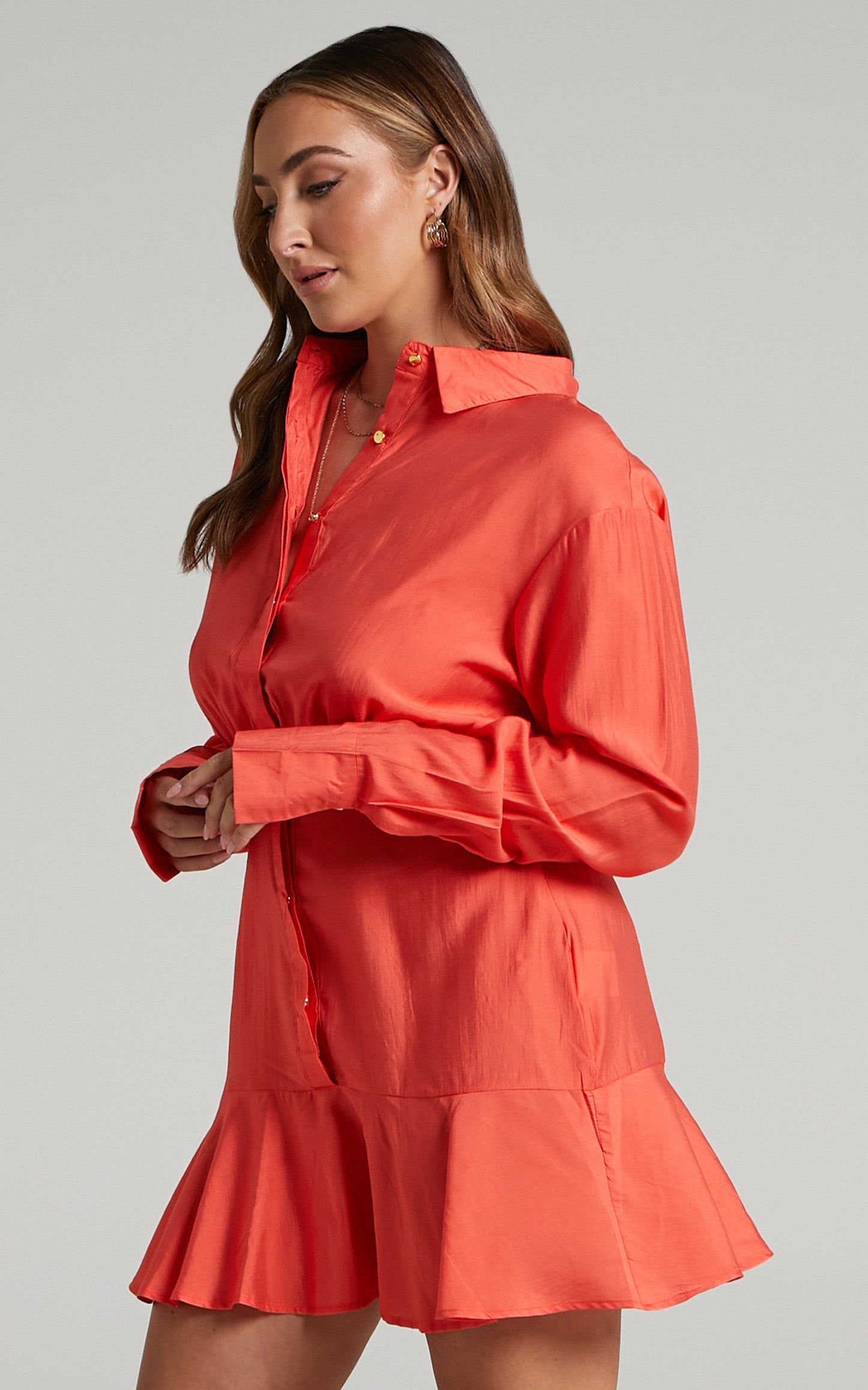Jervin Mini Dress - Collared Button Down Shirt Dress in Oxy Fire