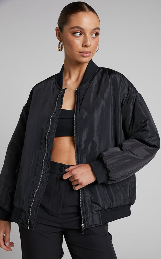 Jescinta Jacket - Oversized Bomber Jacket in Black