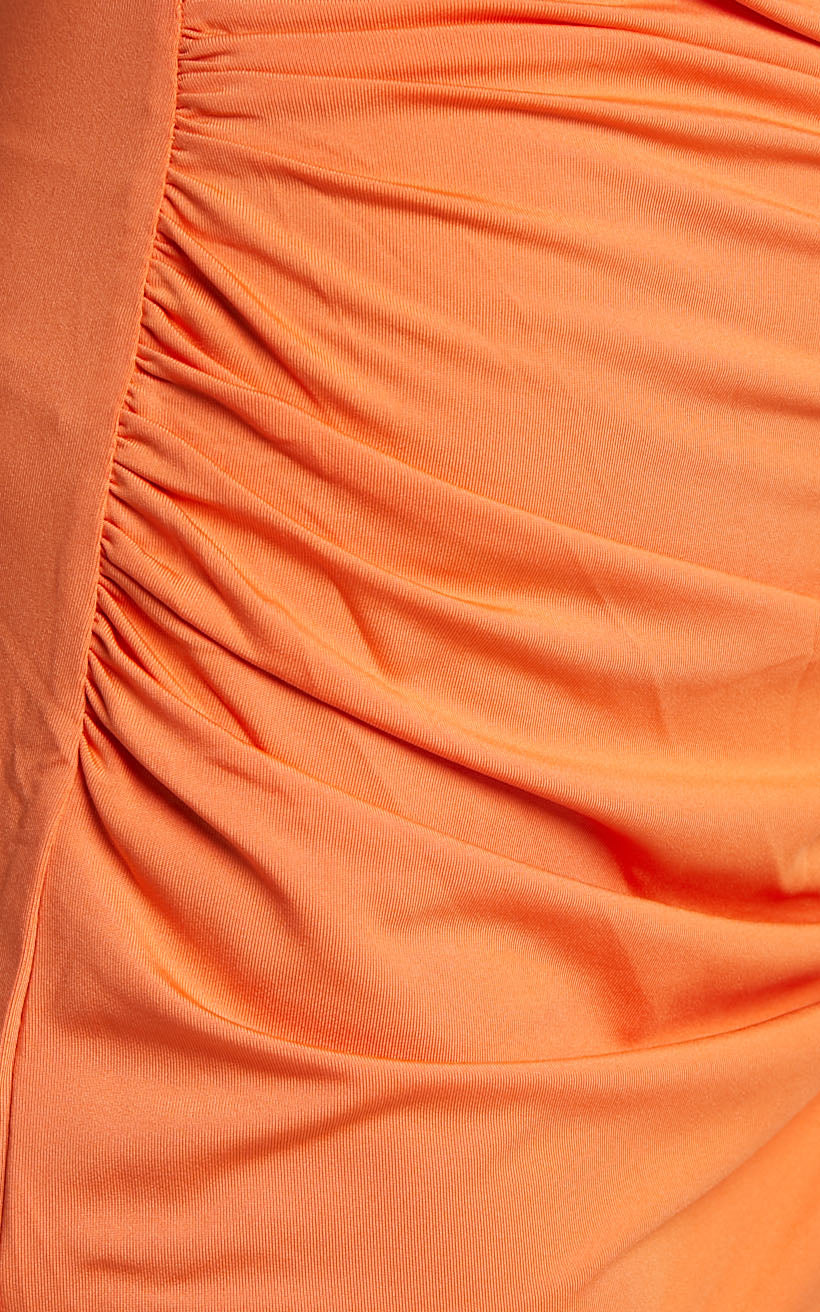 Jessey Maxi Dress - Drawstring Ruched Thigh Split Dress in Orange