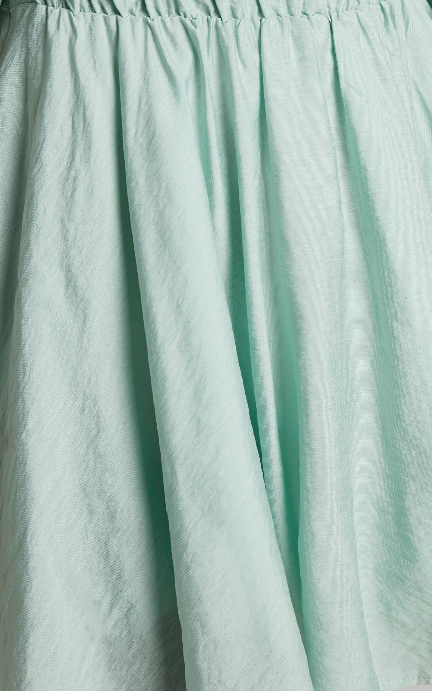 Jessra Mini Linen Blend Dress - Off Shoulder Puff Sleeve Dress in Sage