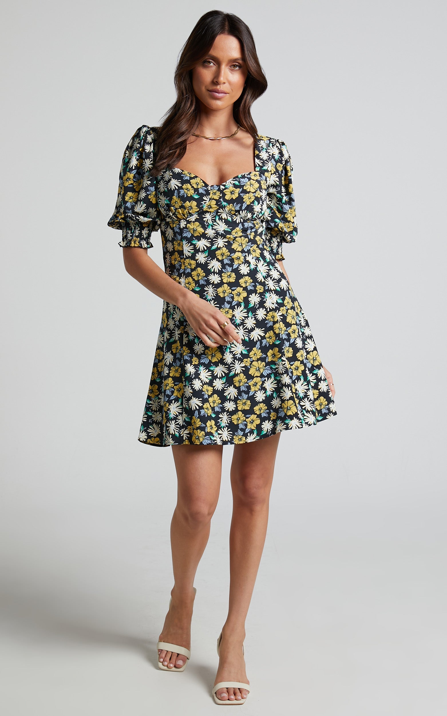 Jhazel Mini Dress - Puff Sleeve Tie Back Dress in Black