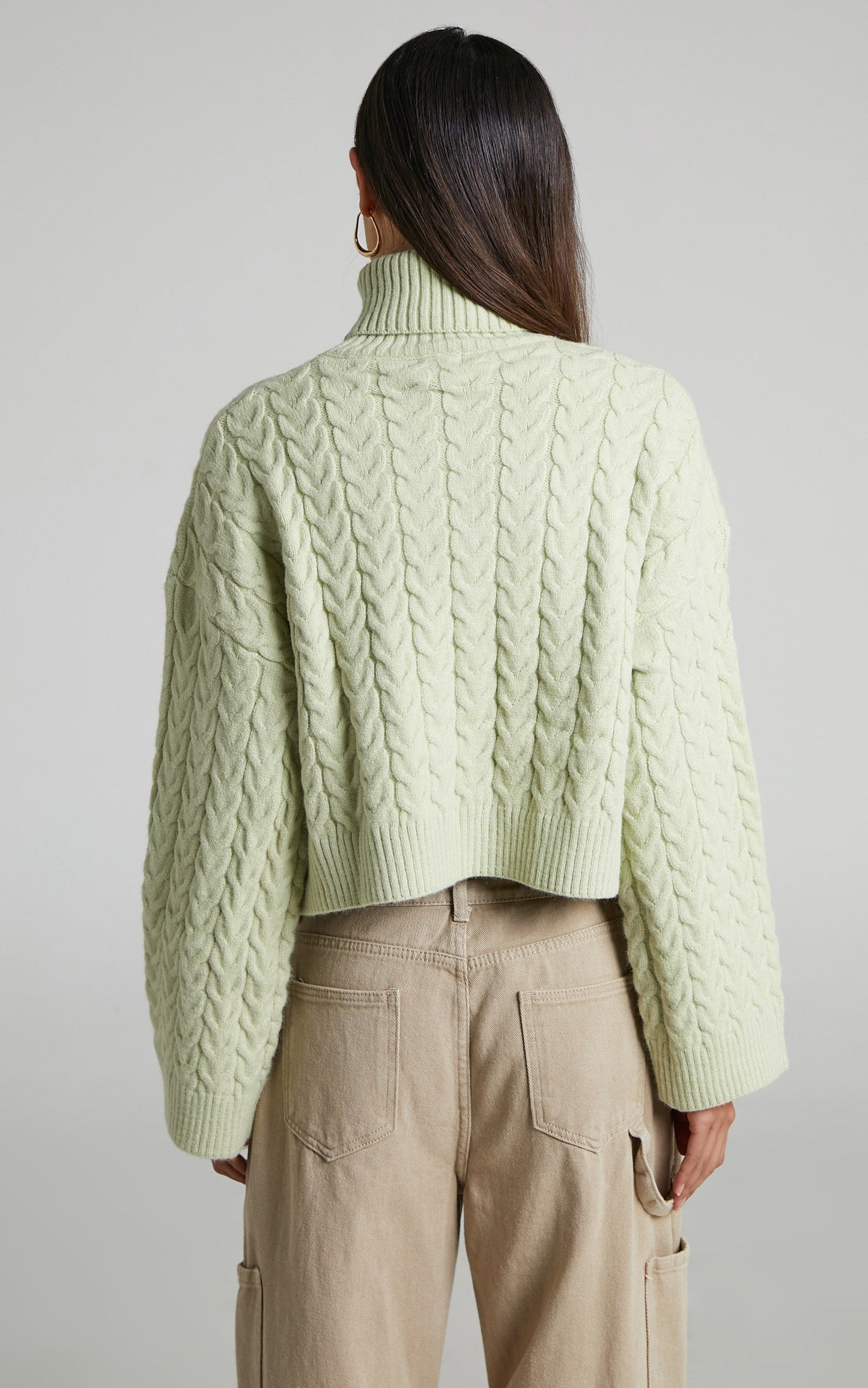 Jo Oversized Flare Sleeve Turtleneck Knit Jumper in Sage