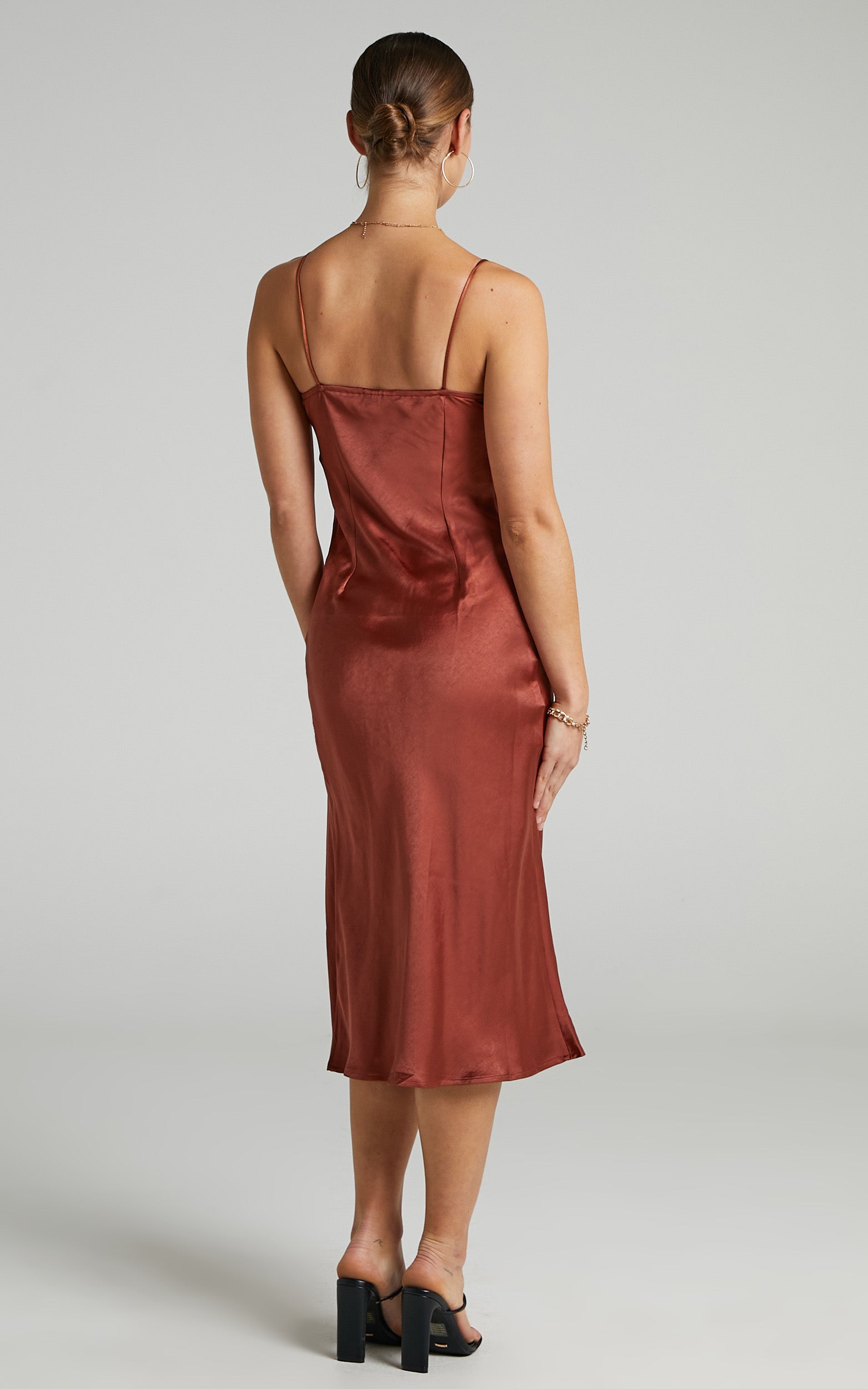 Joahanna Midi Dress - Satin Slip Dress in Rust