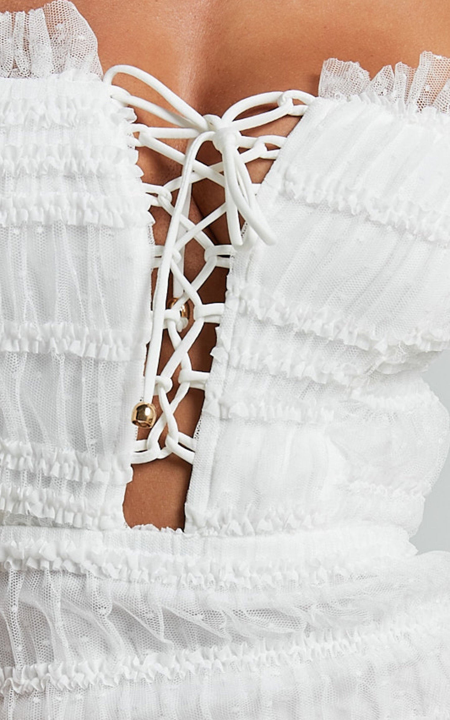 Jordanne Maxi Dress - Mesh Textured Dress in White