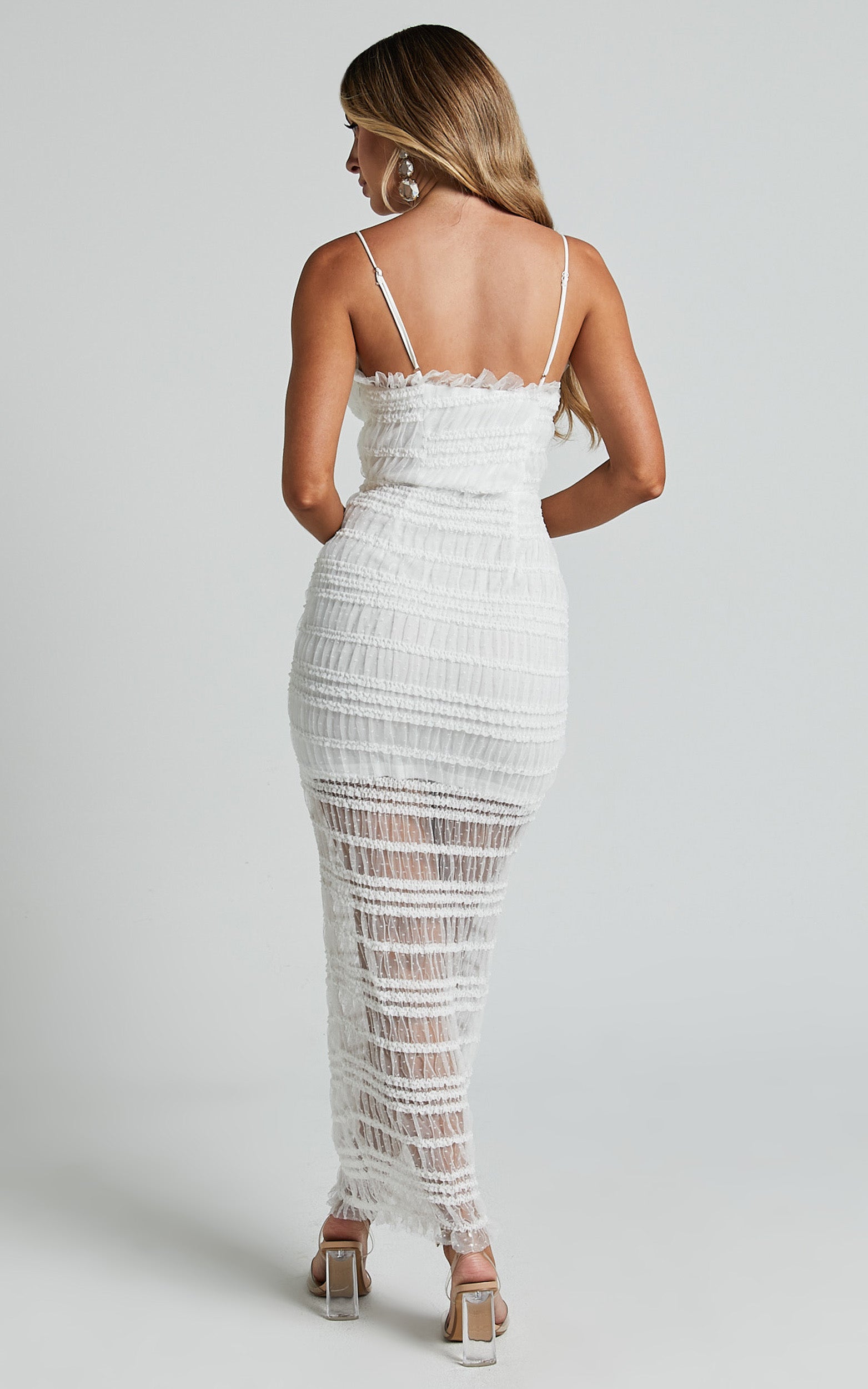 Jordanne Maxi Dress - Mesh Textured Dress in White