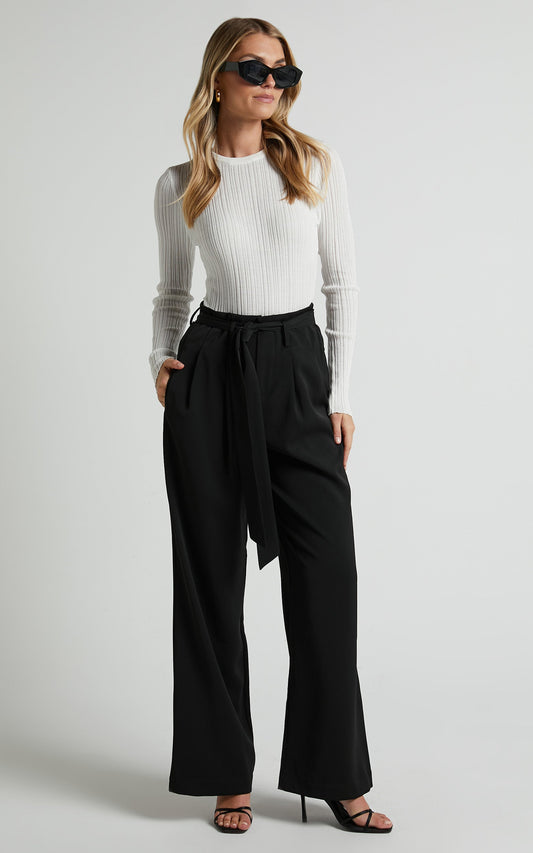 Jorvie Drape Tie Front Pants in Black