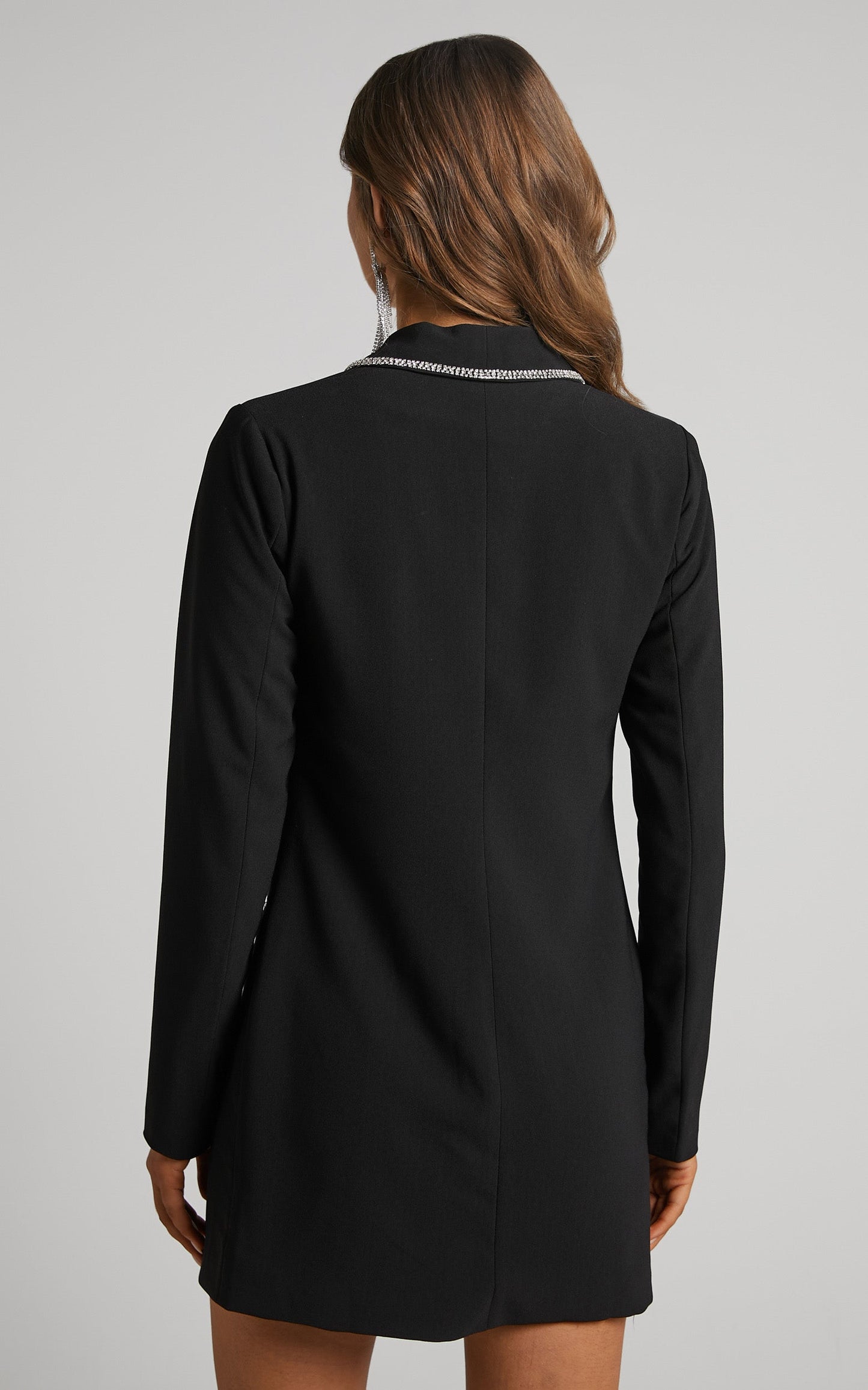 Josana Blazer Dress - Diamante Trim Double Breasted Mini Blazer Dress in Black