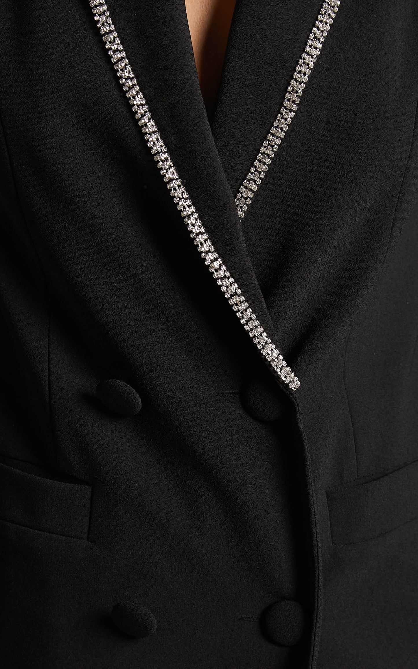 Josana Blazer Dress - Diamante Trim Double Breasted Mini Blazer Dress in Black
