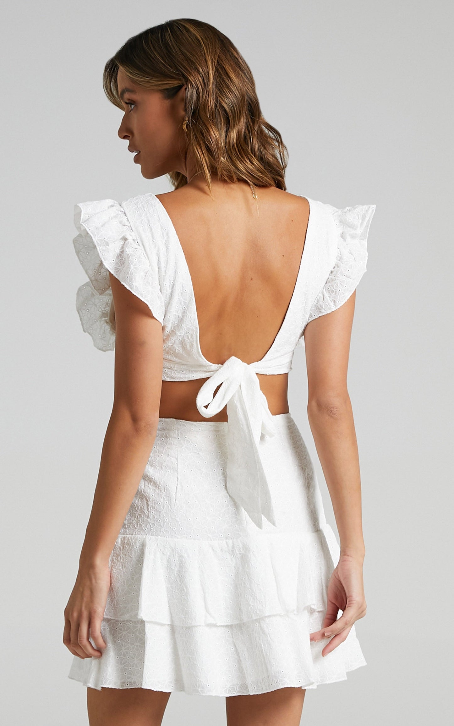 Joselyn Tie Back Two Piece Set in White Embroidery Anglaise