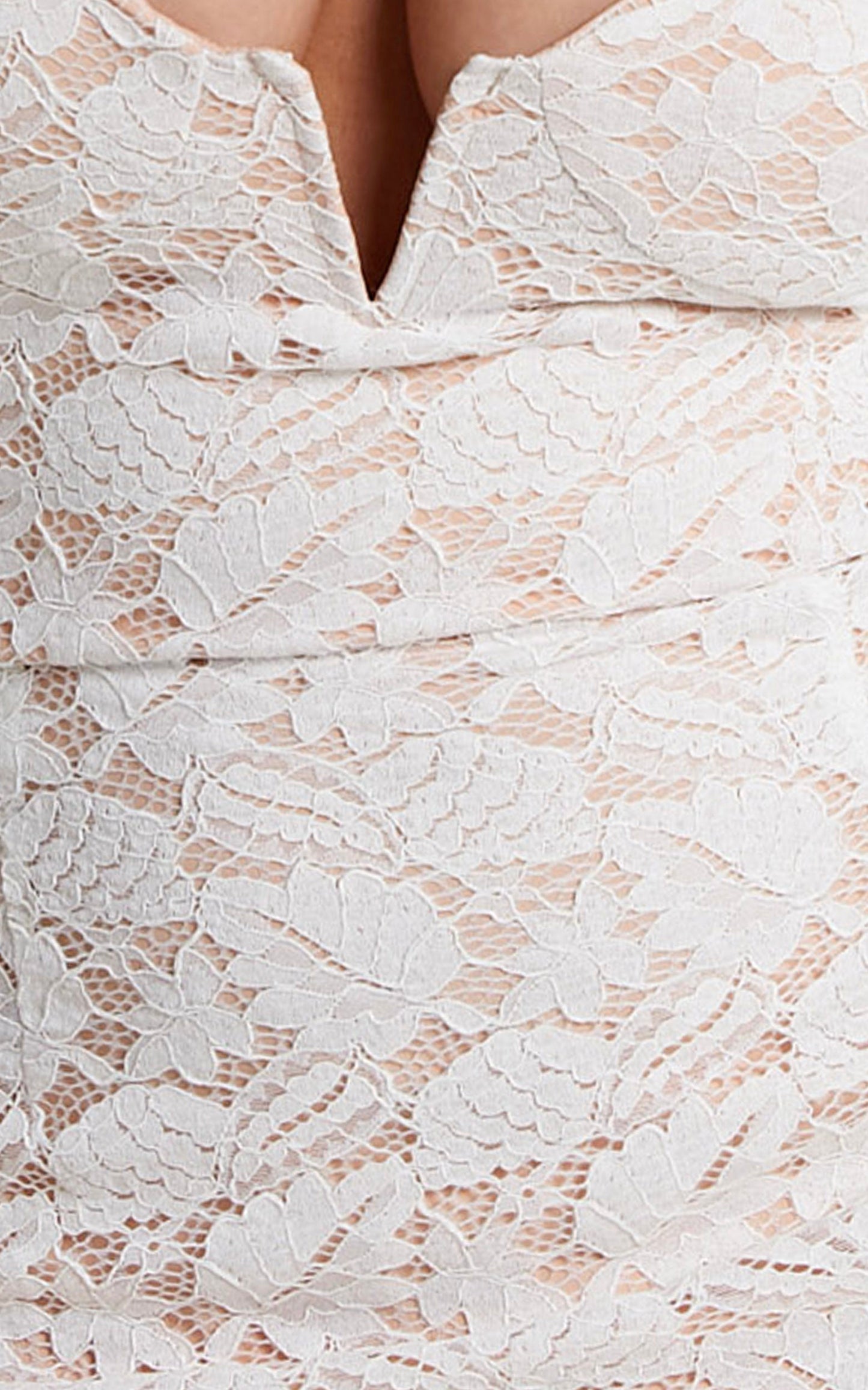 Josephona Mini Dress - V Neck Bodycon Tie Strap Dress in White Lace