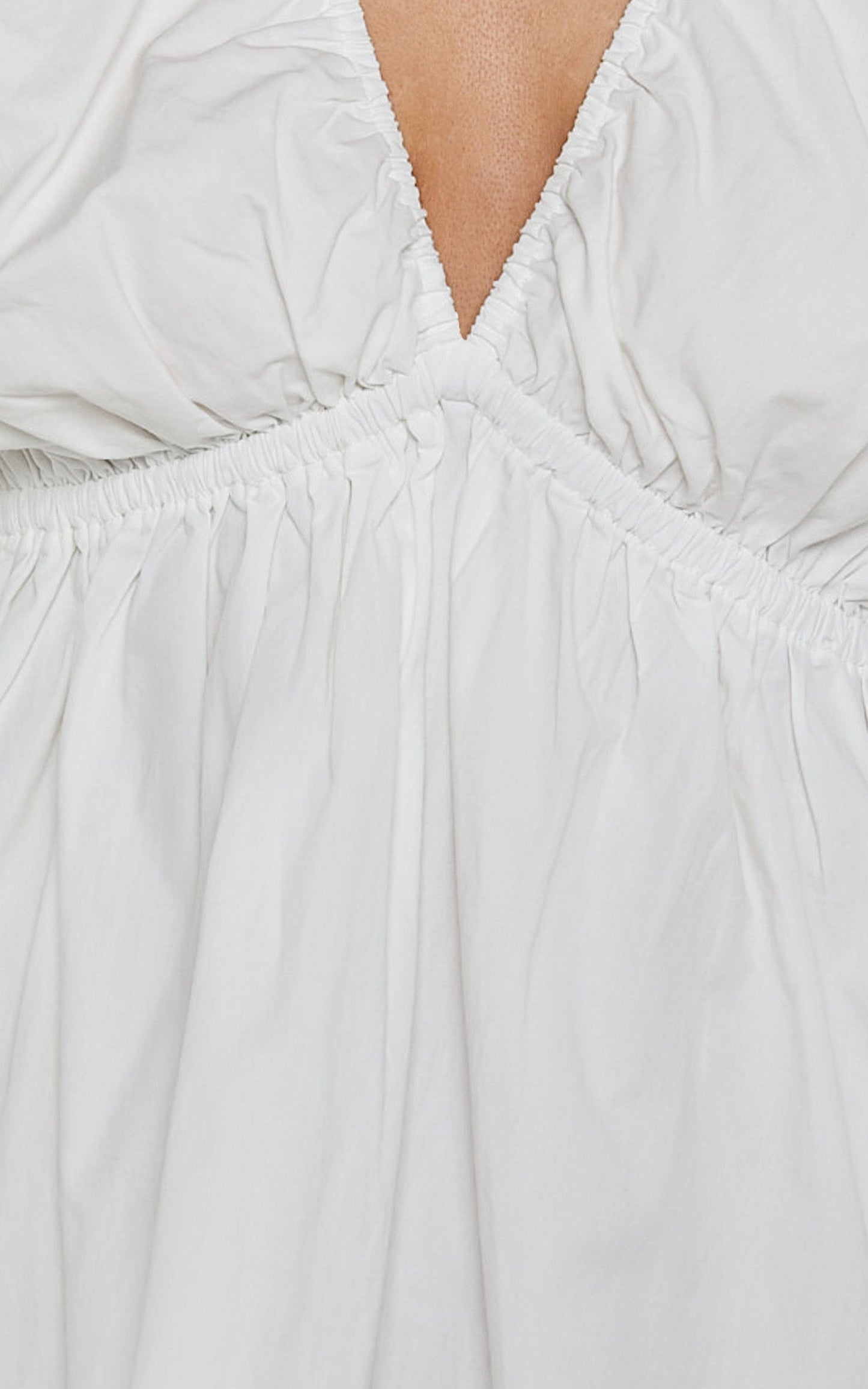Josette Mini Dress - Plunge Neck Balloon Sleeve Smock Dress in Off White