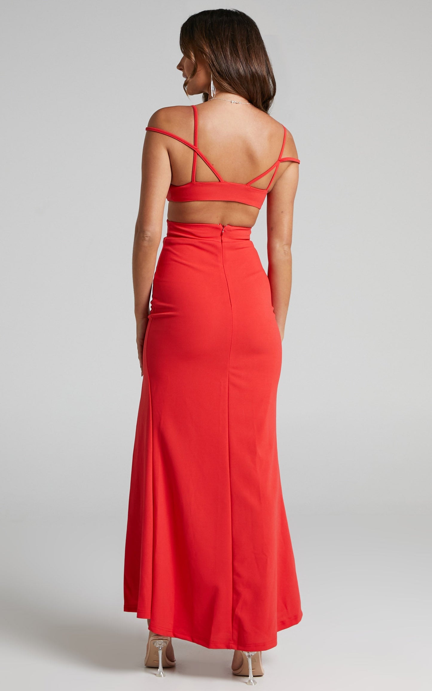 Joslyn Strappy Side Split Maxi Dress in Red