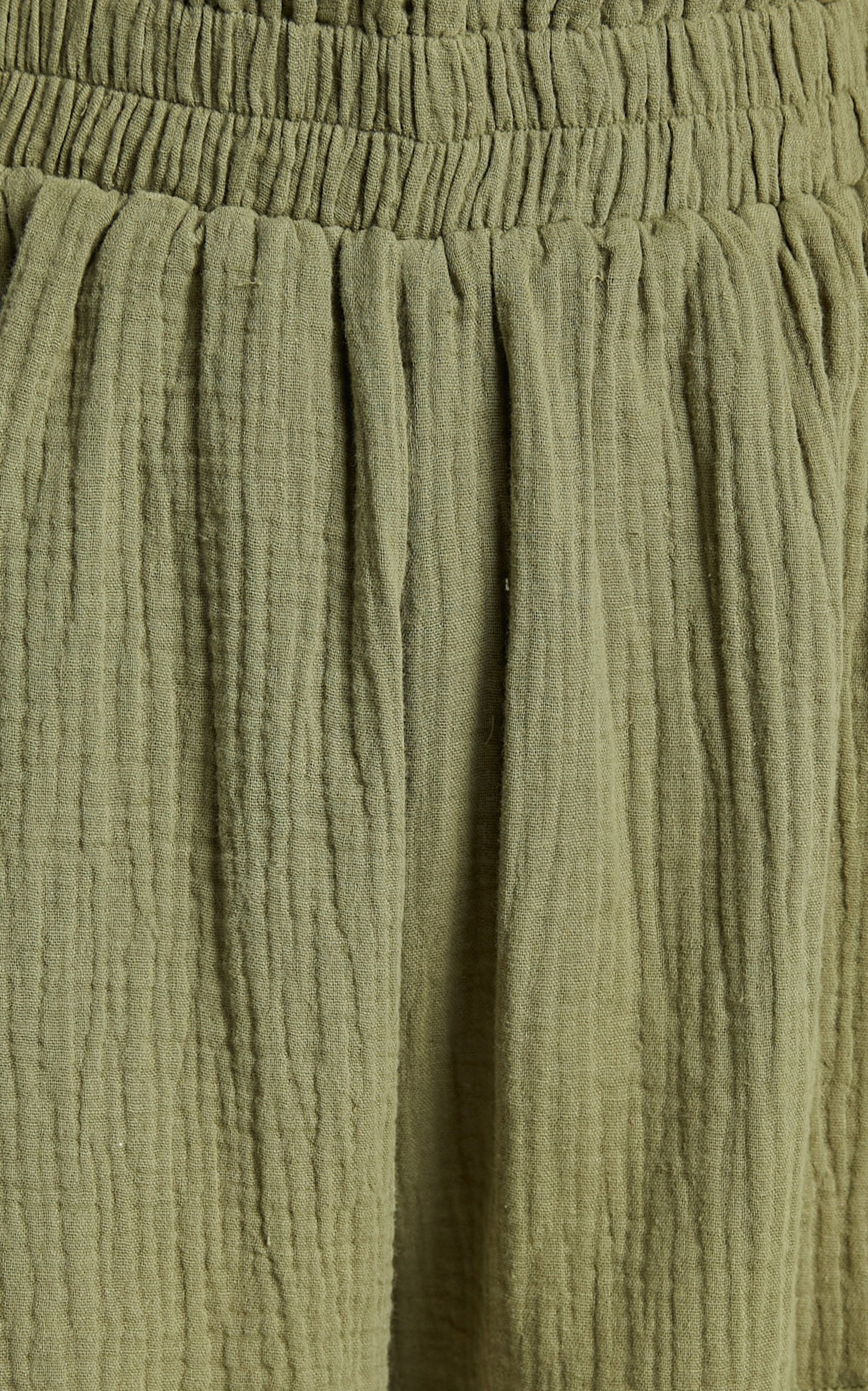 Joyce Muslin Shorts - Elasticated High Waisted Soft Shorts in Khaki
